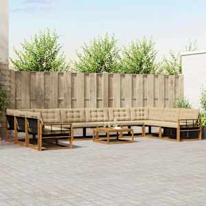 Zunanja garnitura za sedenje z blazino 11 pcs Naravna in bež