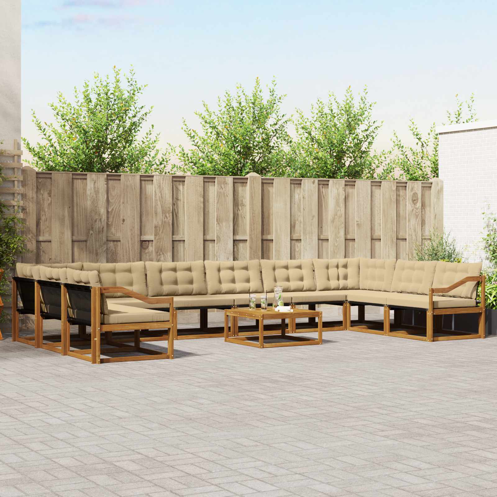 vidaXL Set de canapele de exterior cu pernă 11 pcs Natural și Bej