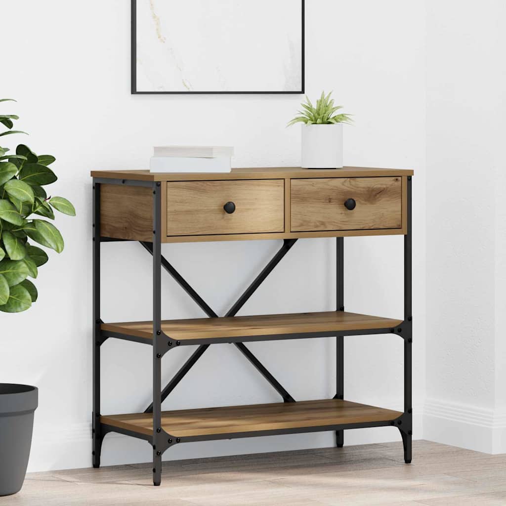 Конзолна маса Масивен дъб 75x34.5x75 см Инженерна дървесина