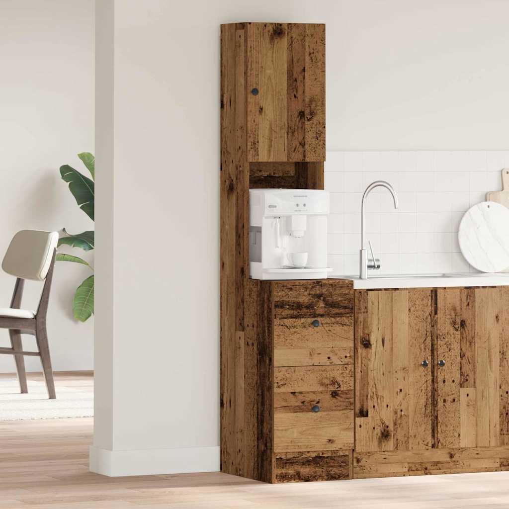 Meuble de cuisine avec tiroir avec étagère avec stockage avec porte Bois ancien Bois d'ingénierie
