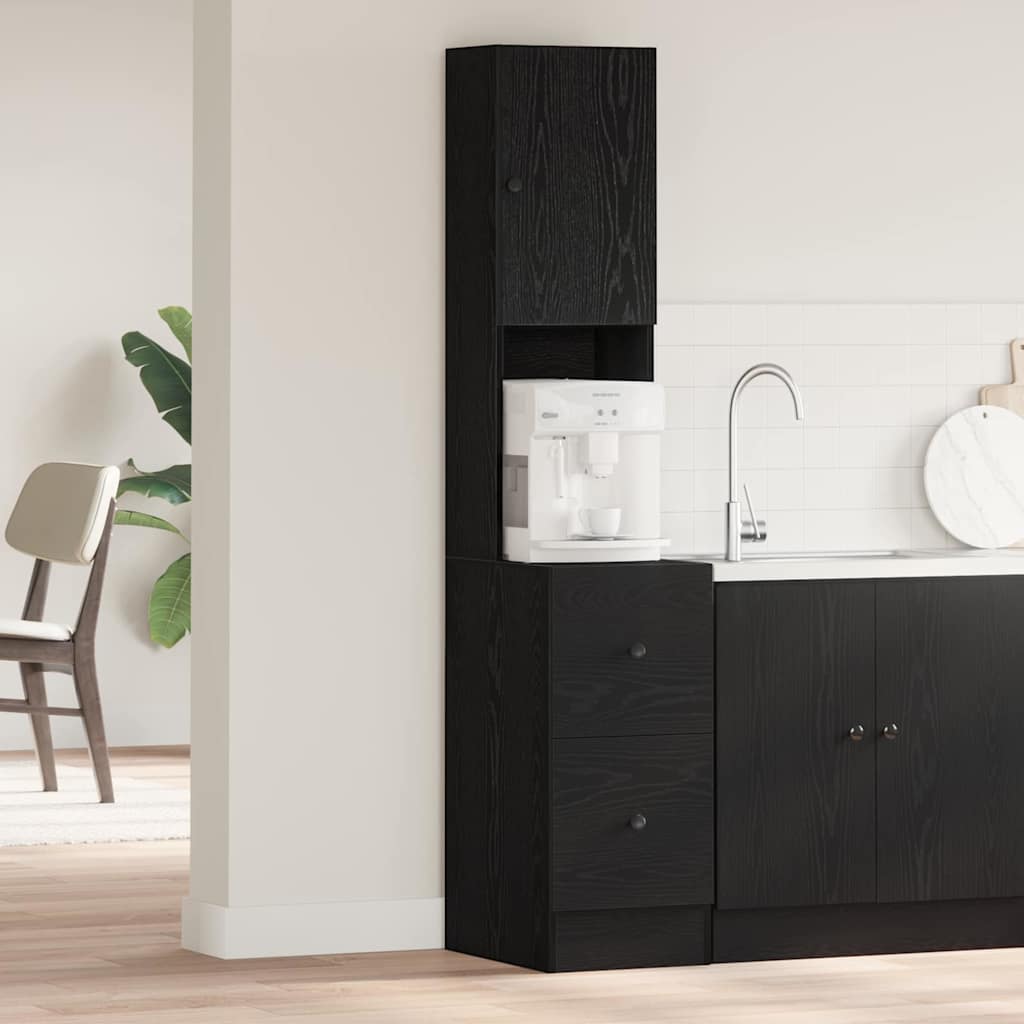 Meuble de cuisine avec tiroir avec étagère avec stockage avec porte Chêne noir Bois d'ingénierie