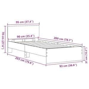 Rám postele Nástěnný Staré dřevo 90 x 200 cm Kompozitní dřevo - obrázek 11