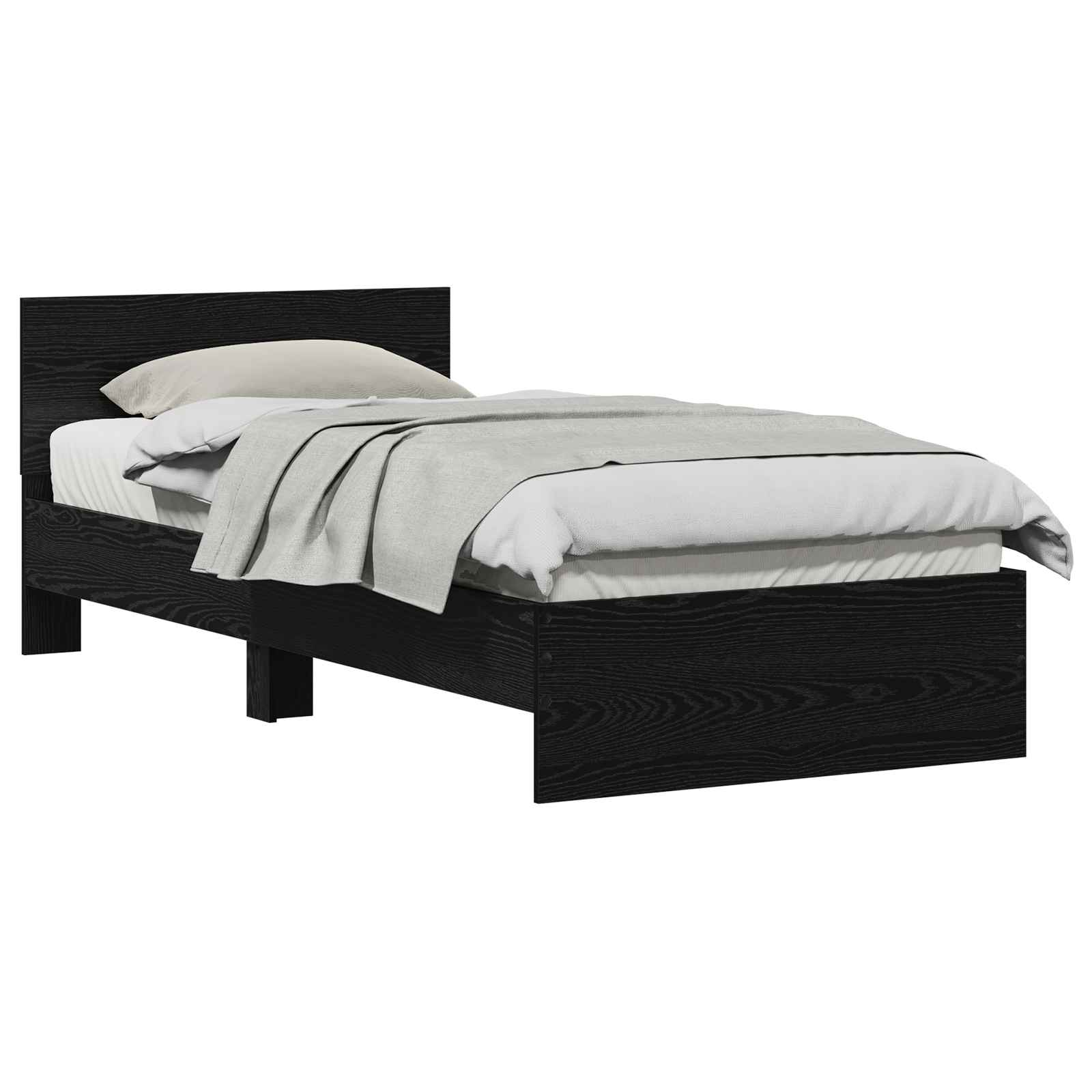 VidaXL Bedframe Met Hoofdeinde Zwart Eiken 75 X 190 Cm Bewerkt Hout