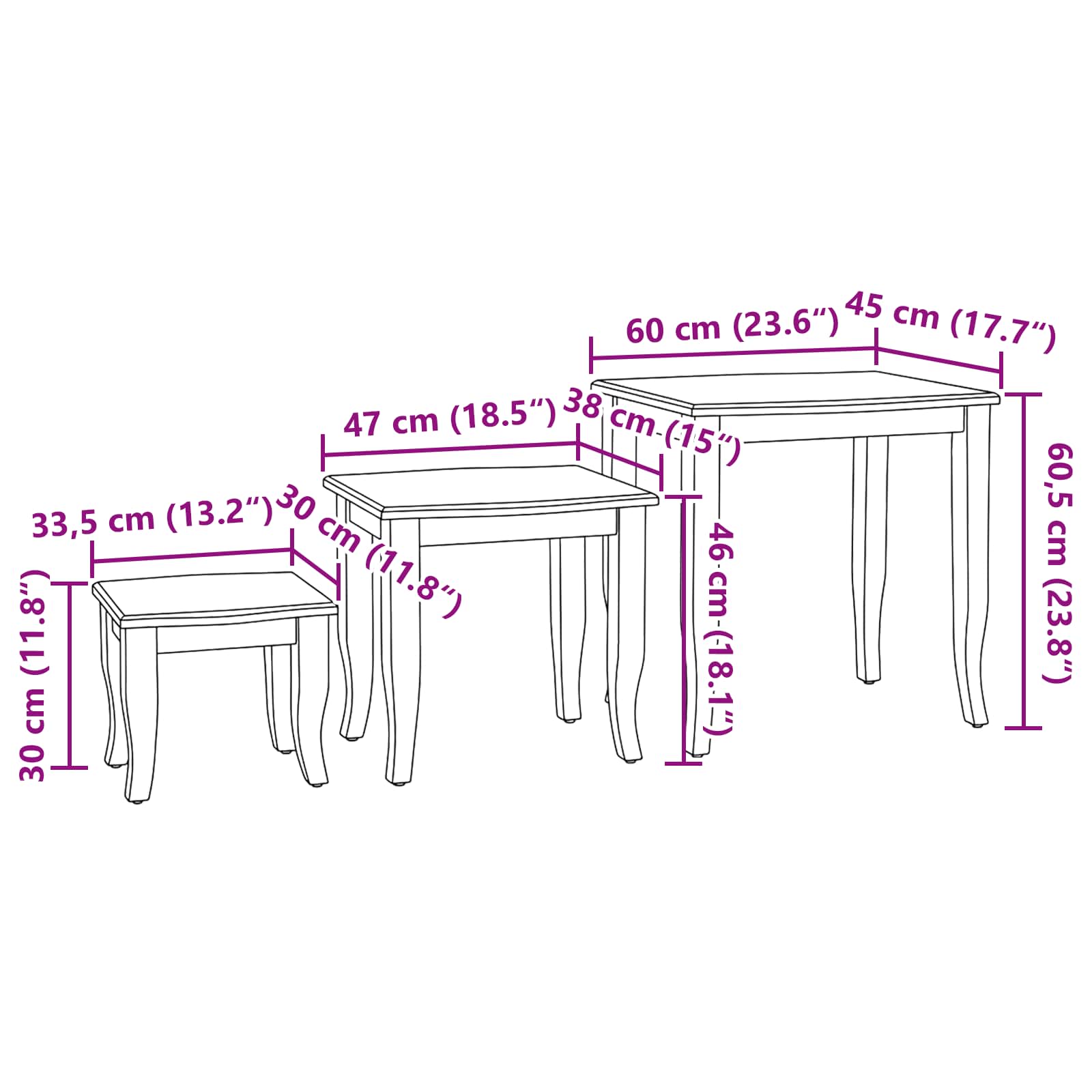 Geneste Bijzettafels 3 pcs Naturel Massief Mahoniehout image 12