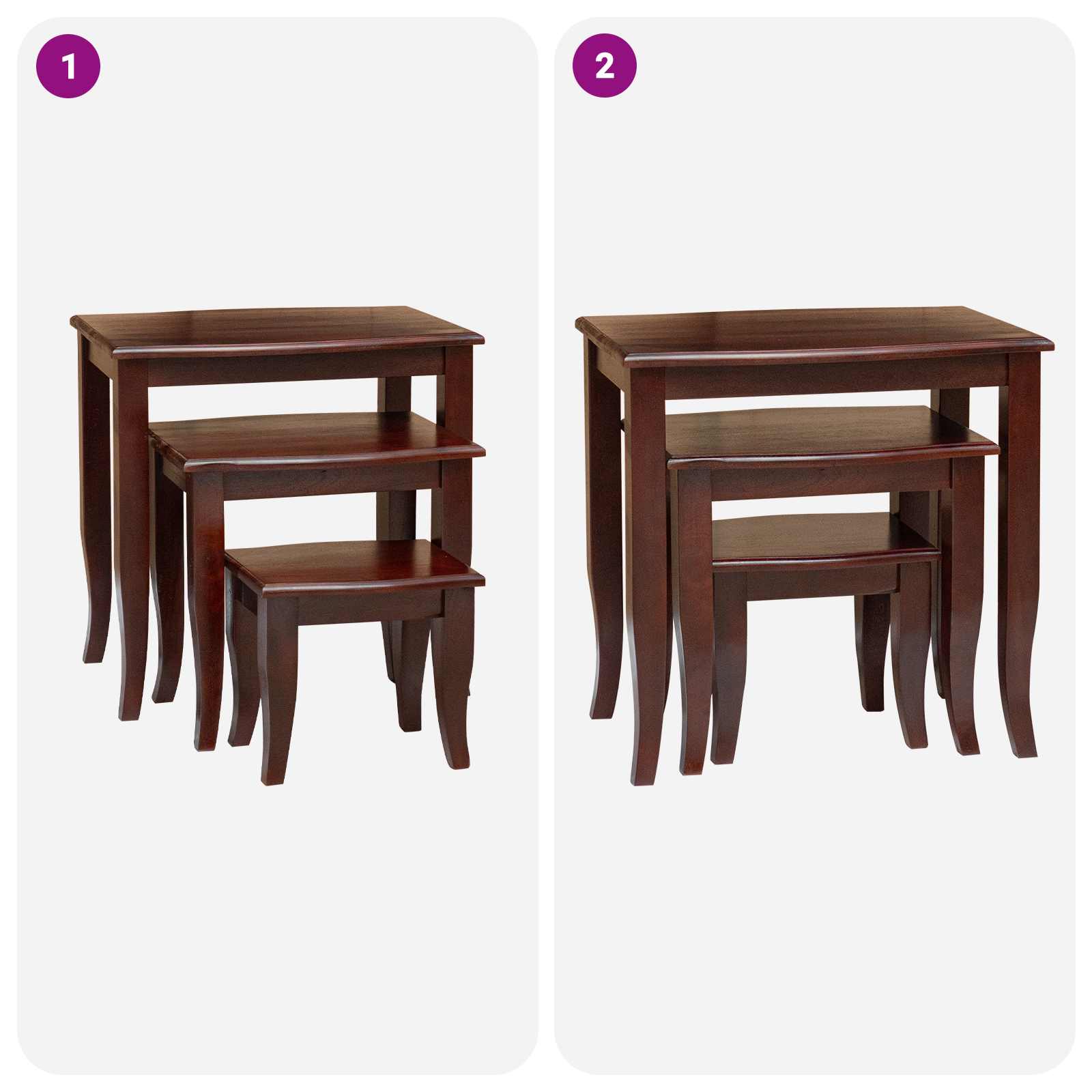 Geneste Bijzettafels 3 pcs Bruin Massief Mahoniehout - Afbeelding 11