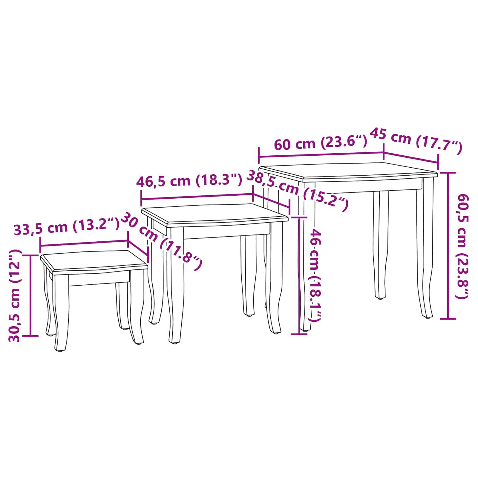 Geneste Bijzettafels 3 pcs Bruin Massief Mahoniehout image 12