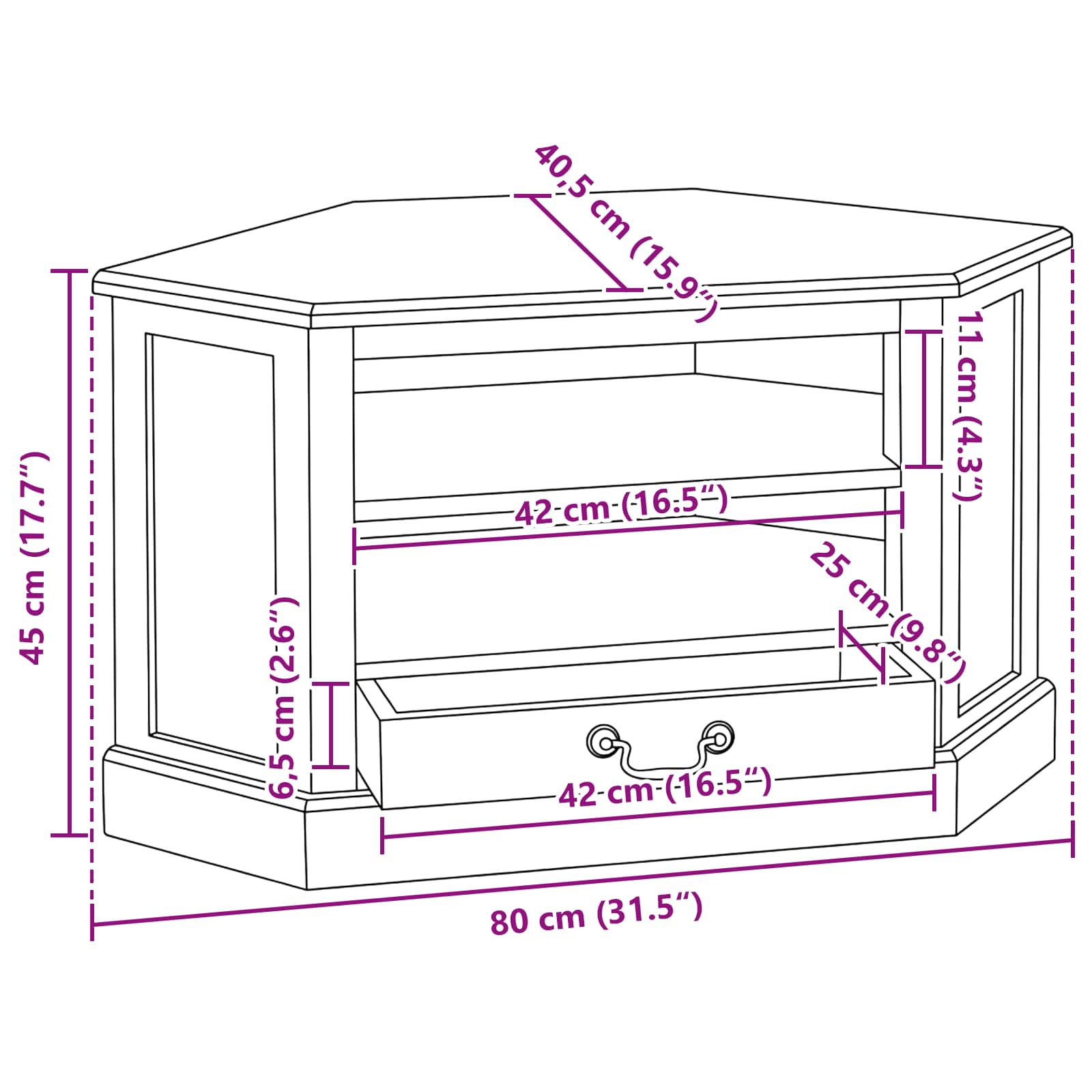 HoekTVKast met lade Bruin 79 x 40 x 46 cm Massief Mahoniehout image 12