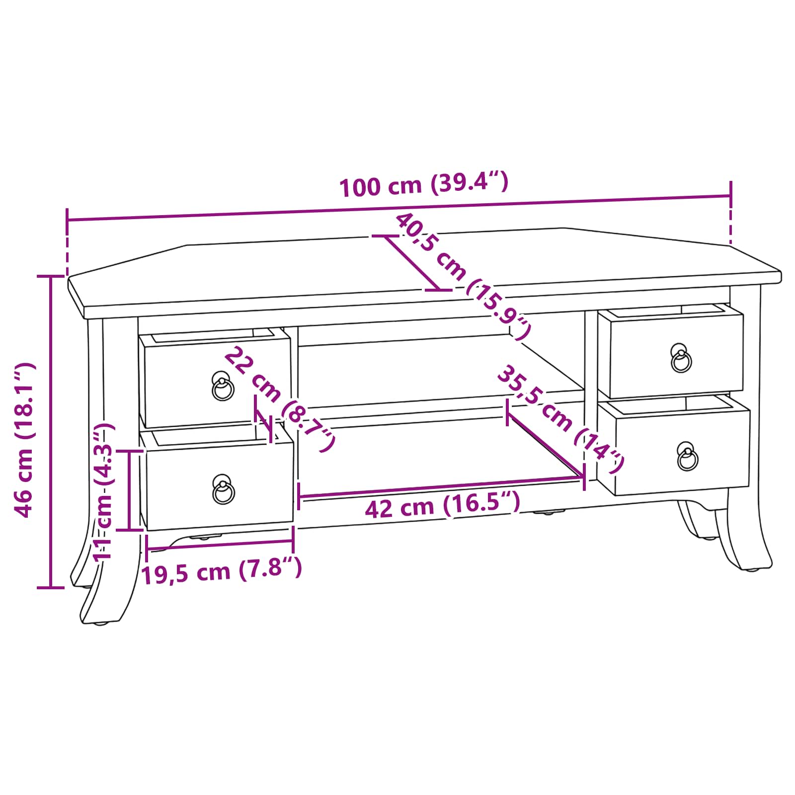 TV-kast met lade Bruin 100 x 40,5 x 46 cm Massief Mahoniehout image 12