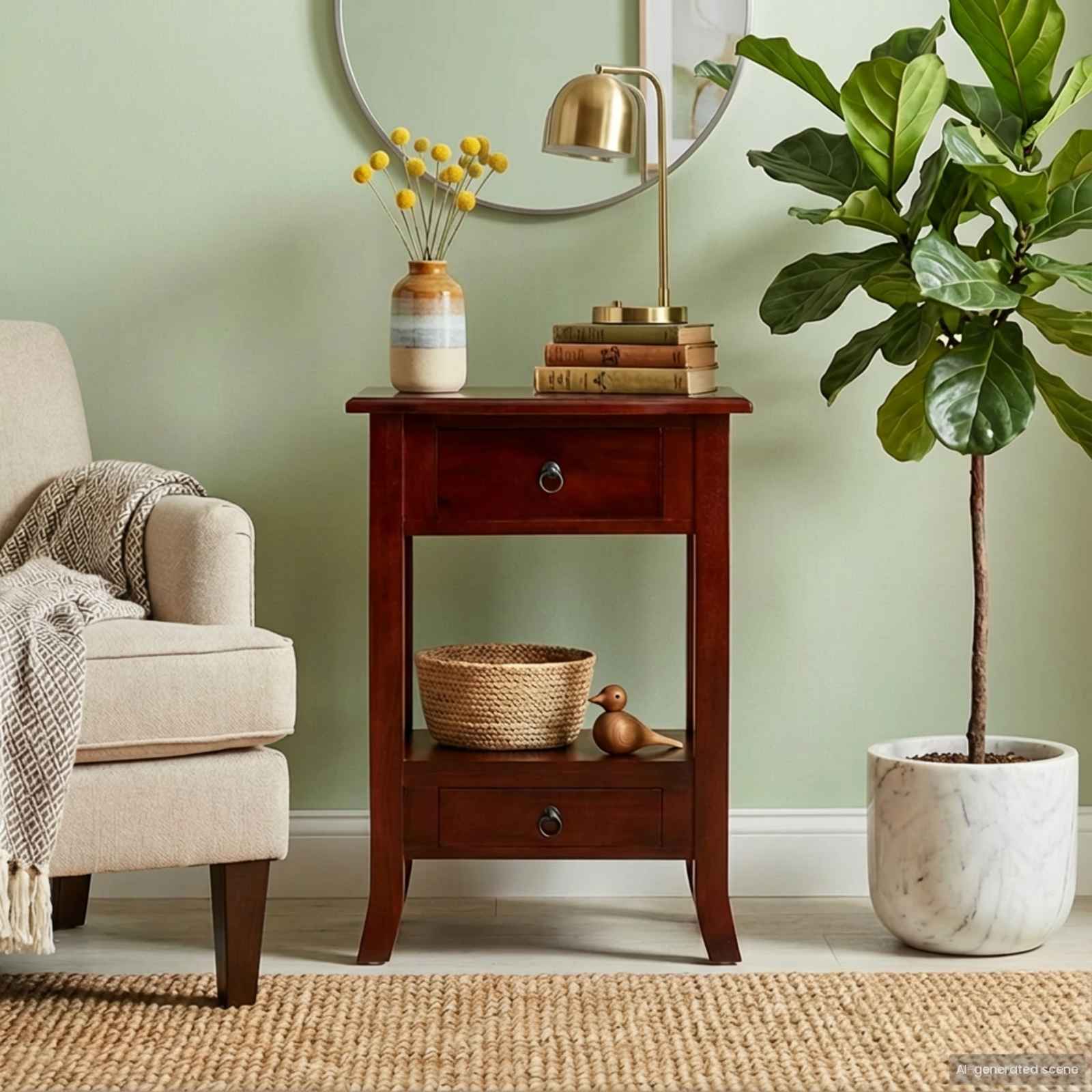 Wandtafel met lade Bruin 50 x 29,5 x 76 cm Massief Mahoniehout image 3