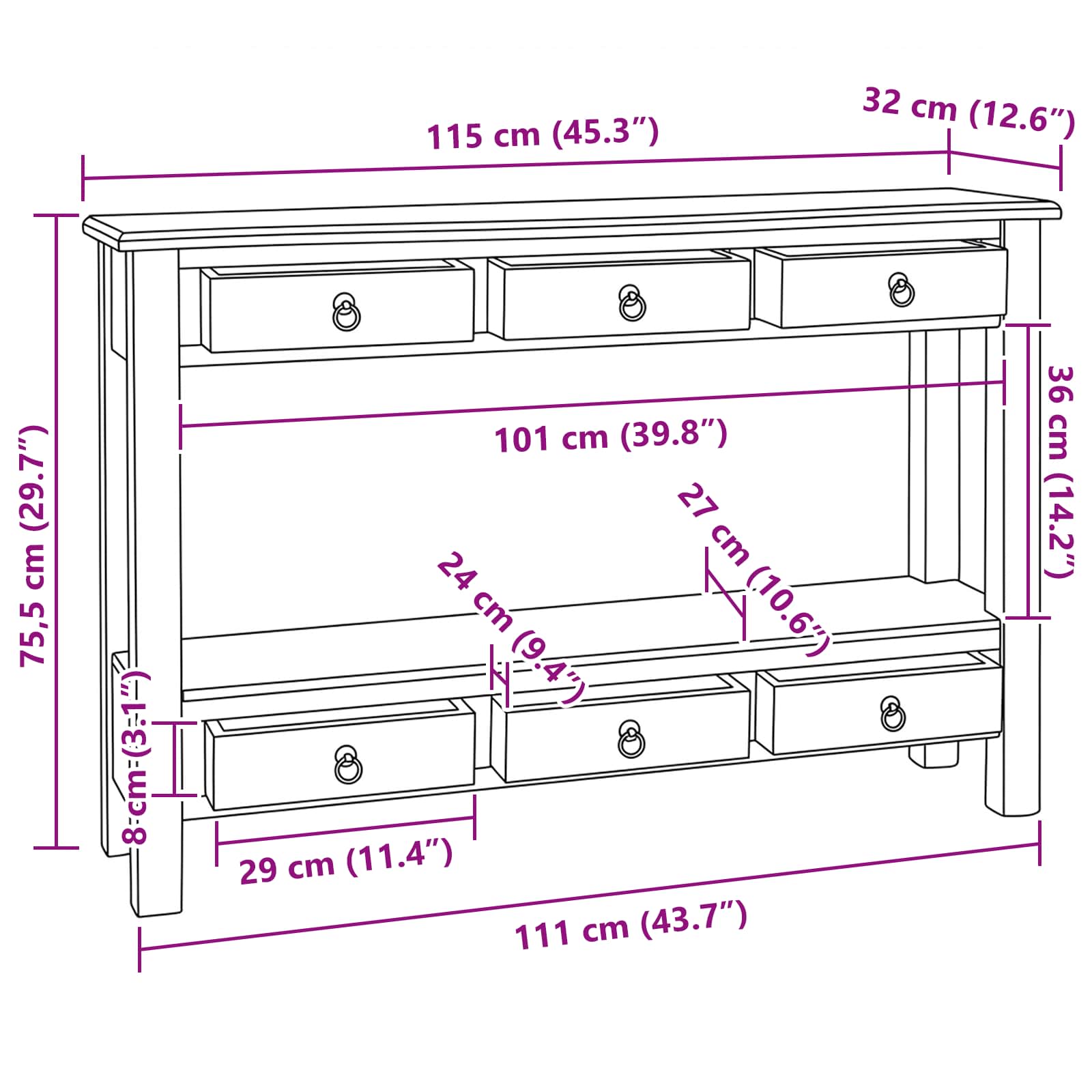 Wandtafel met lade Bruin 115 x 32 x 75,5 cm Massief Mahoniehout image 11