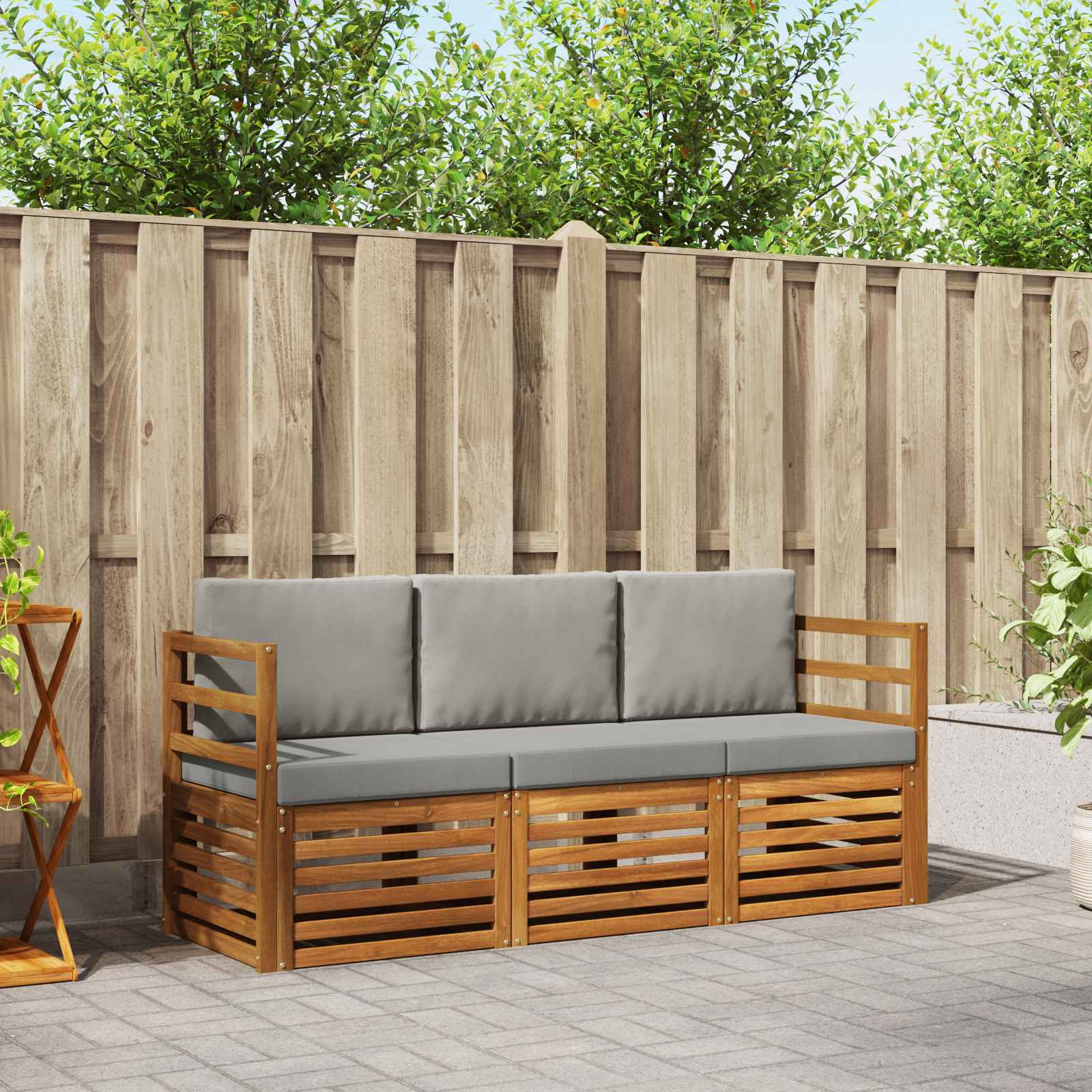 Sofa-Sets 3 pcs Natuurlijk en Lichtgrijs Massief Acaciahout image 1