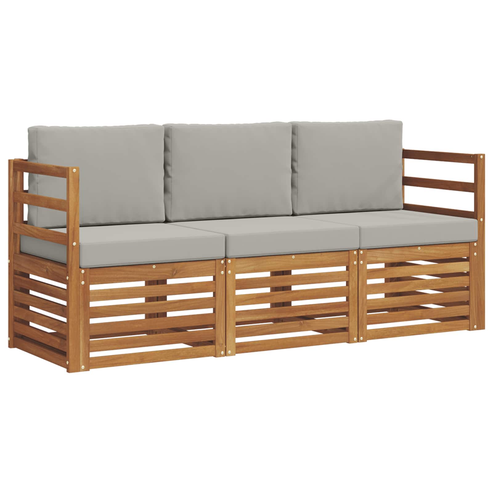 Sofa-Sets 3 pcs Natuurlijk en Lichtgrijs Massief Acaciahout image 2