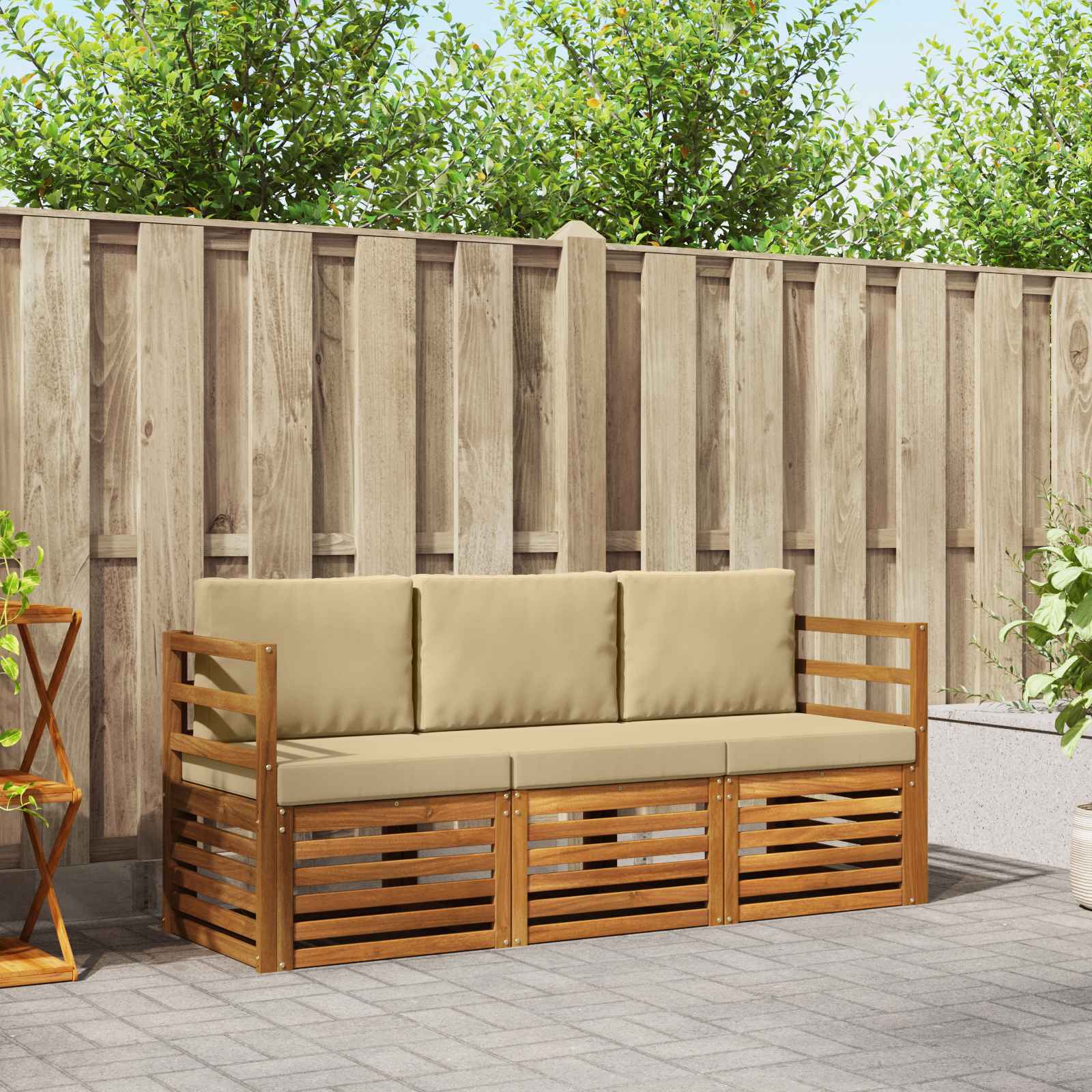 vidaXL Sofagarnituren 3 pcs Natur und Beige Massivholz Akazie