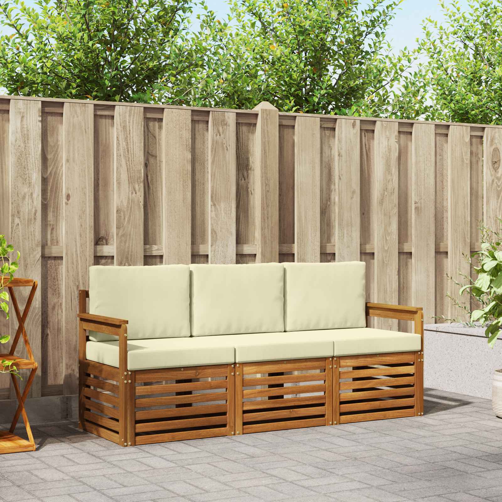 vidaXL Sofagarnituren 3 pcs Natur und Creme Massivholz Akazie