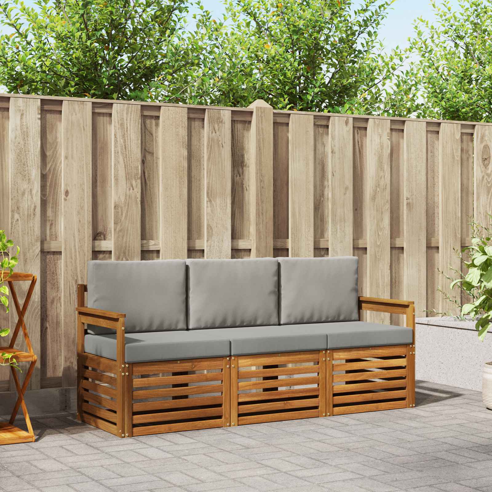 Sofa-Sets 3 pcs Natuurlijk en Lichtgrijs Massief Acaciahout image 1