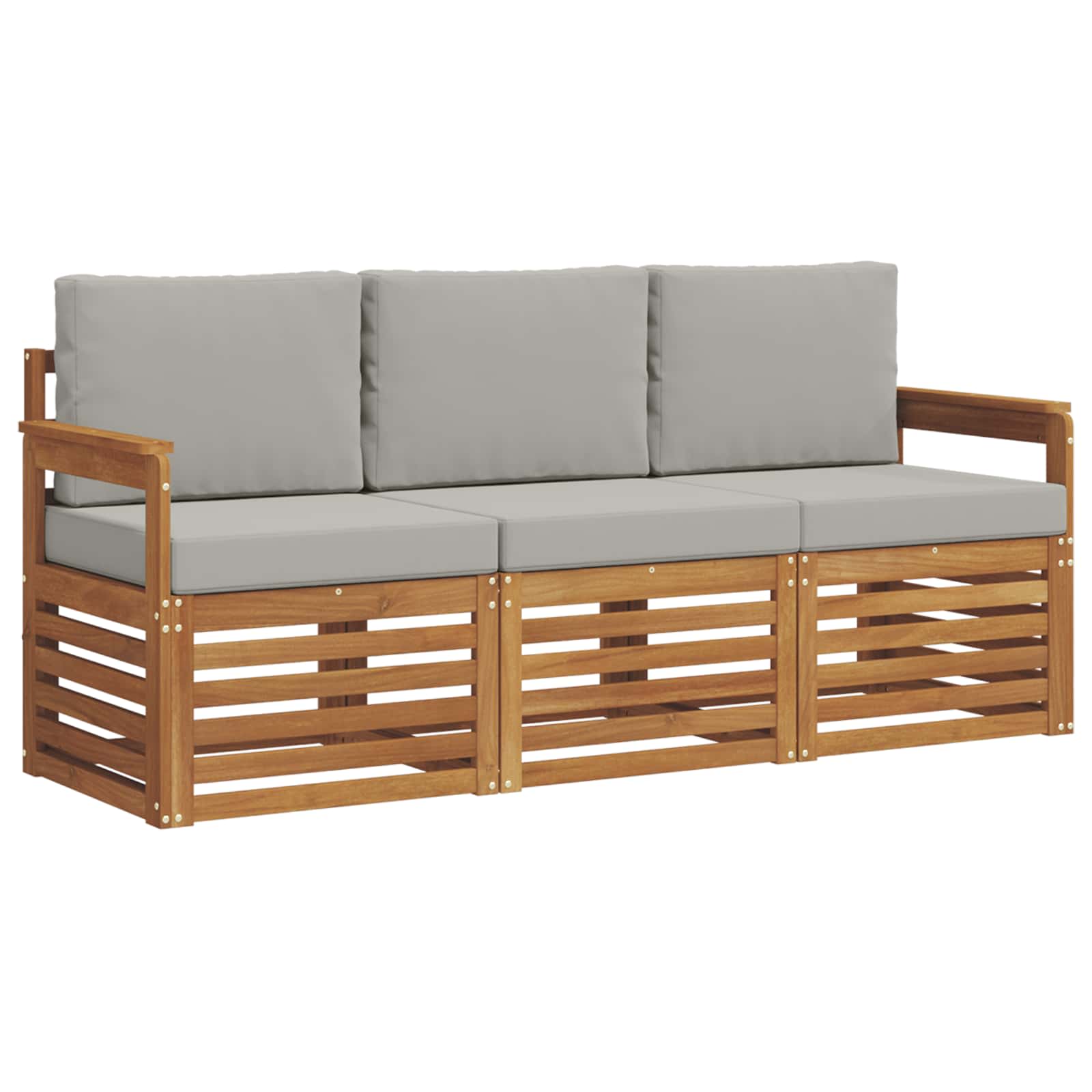 Sofa-Sets 3 pcs Natuurlijk en Lichtgrijs Massief Acaciahout image 2