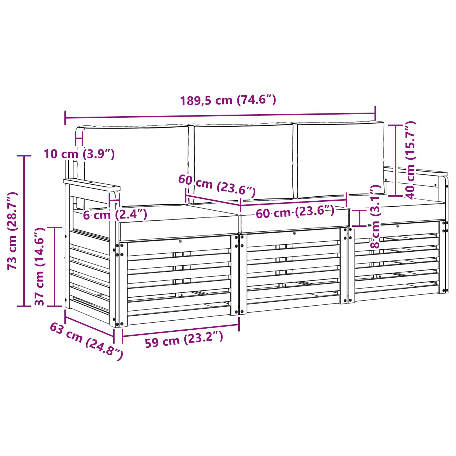 Sofa-Sets 3 pcs Natuurlijk en Lichtgrijs Massief Acaciahout image 6