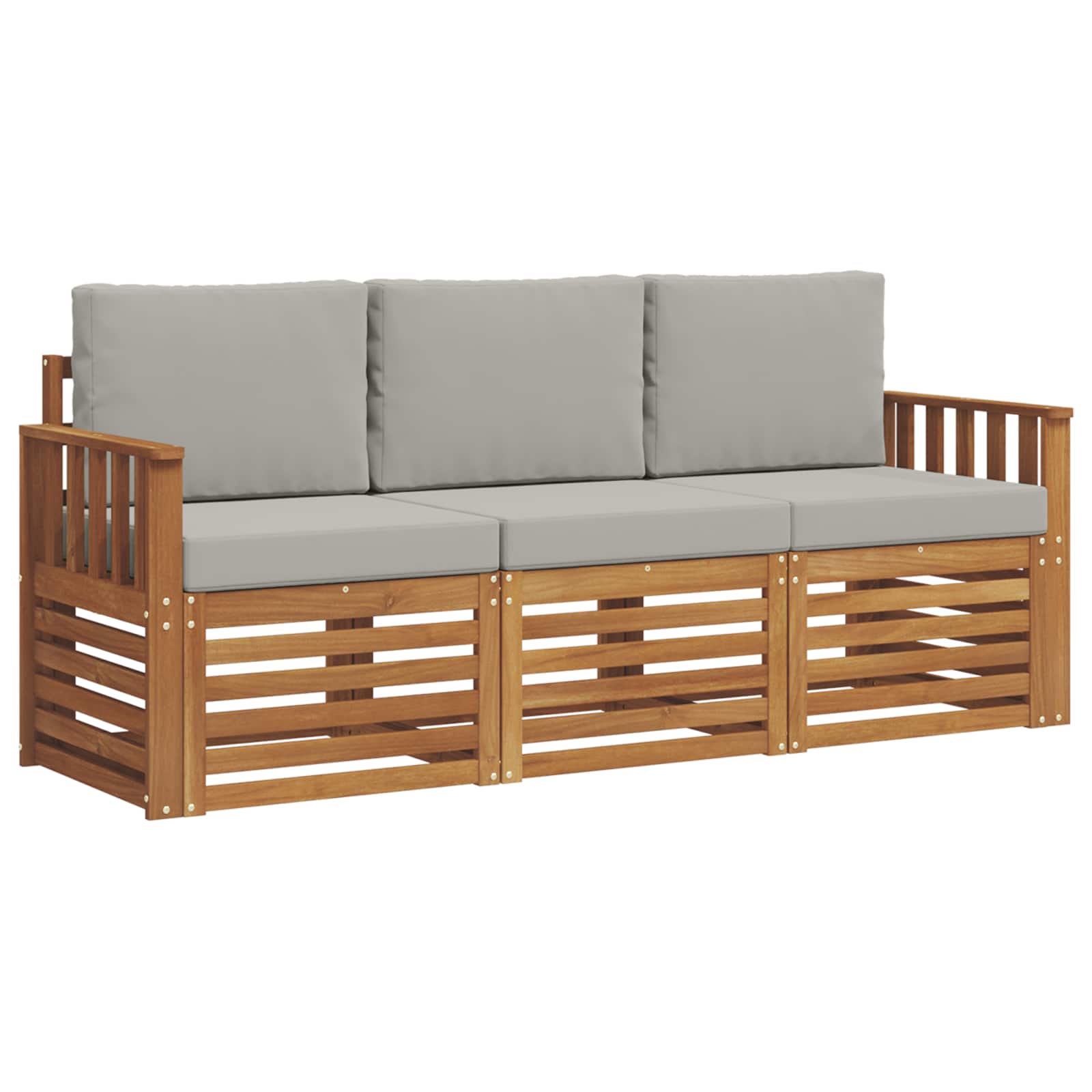 Sofa-Sets 3 pcs Natuurlijk en Lichtgrijs Massief Acaciahout image 2