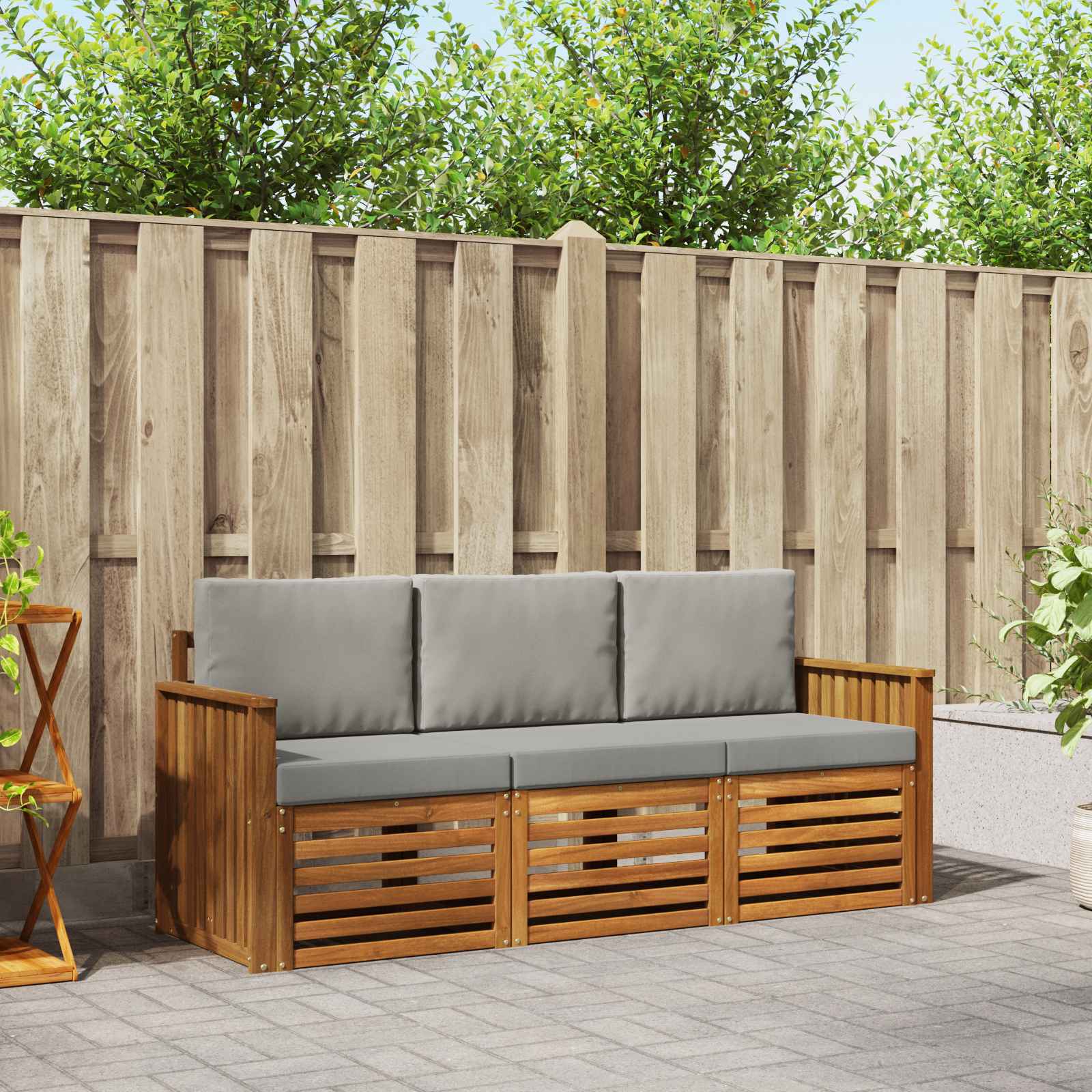 Sofa-Sets 3 pcs Natuurlijk en Lichtgrijs Massief Acaciahout image 1