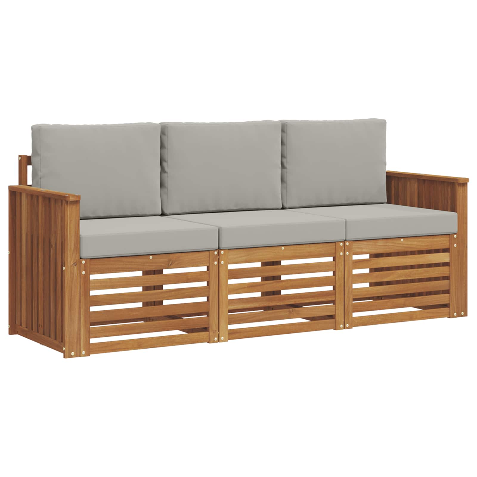 Sofa-Sets 3 pcs Natuurlijk en Lichtgrijs Massief Acaciahout image 2