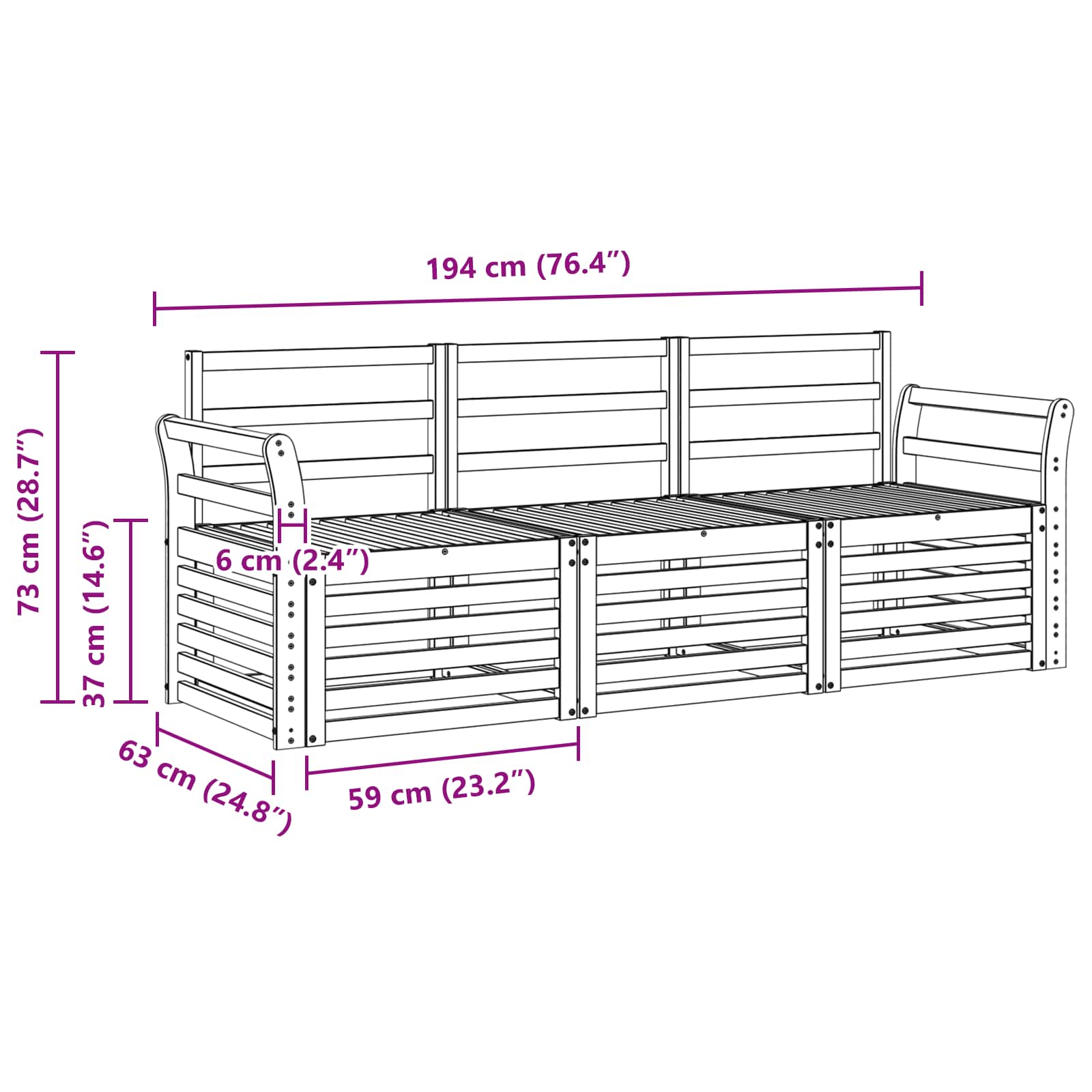 Sofa-Sets 3 pcs Naturel Massief Acaciahout image 5