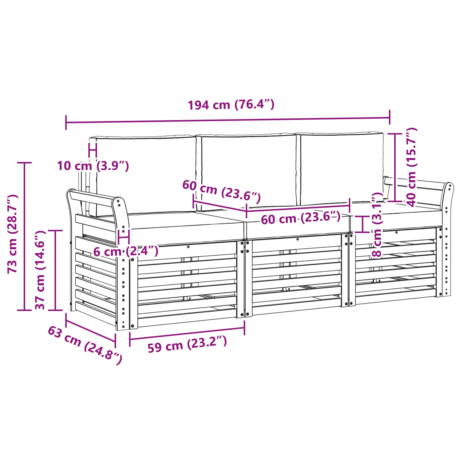 Sofa-Sets 3 pcs Natuurlijk en Lichtgrijs Massief Acaciahout image 6