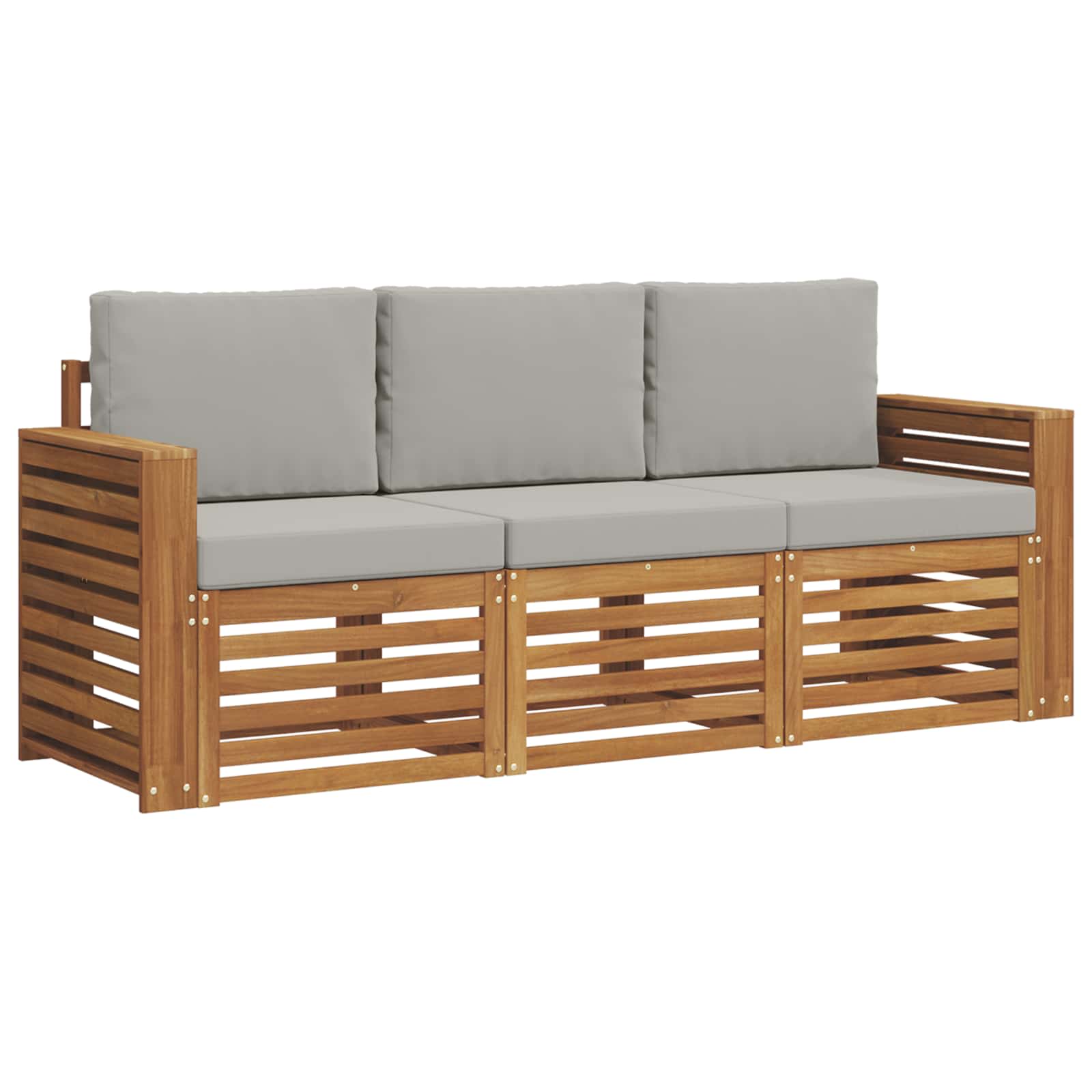 Sofa-Sets 3 pcs Natuurlijk en Lichtgrijs Massief Acaciahout image 2