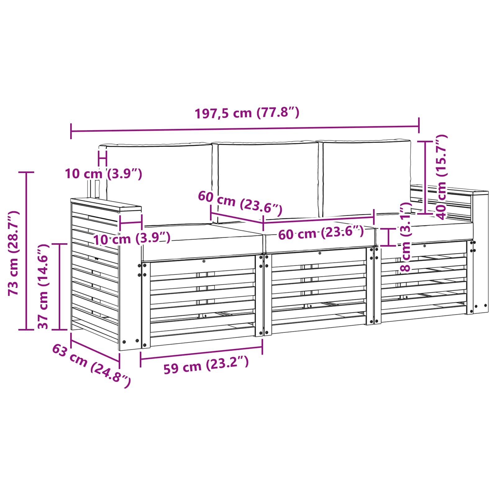 Sofa-Sets 3 pcs Natuurlijk en Lichtgrijs Massief Acaciahout image 6