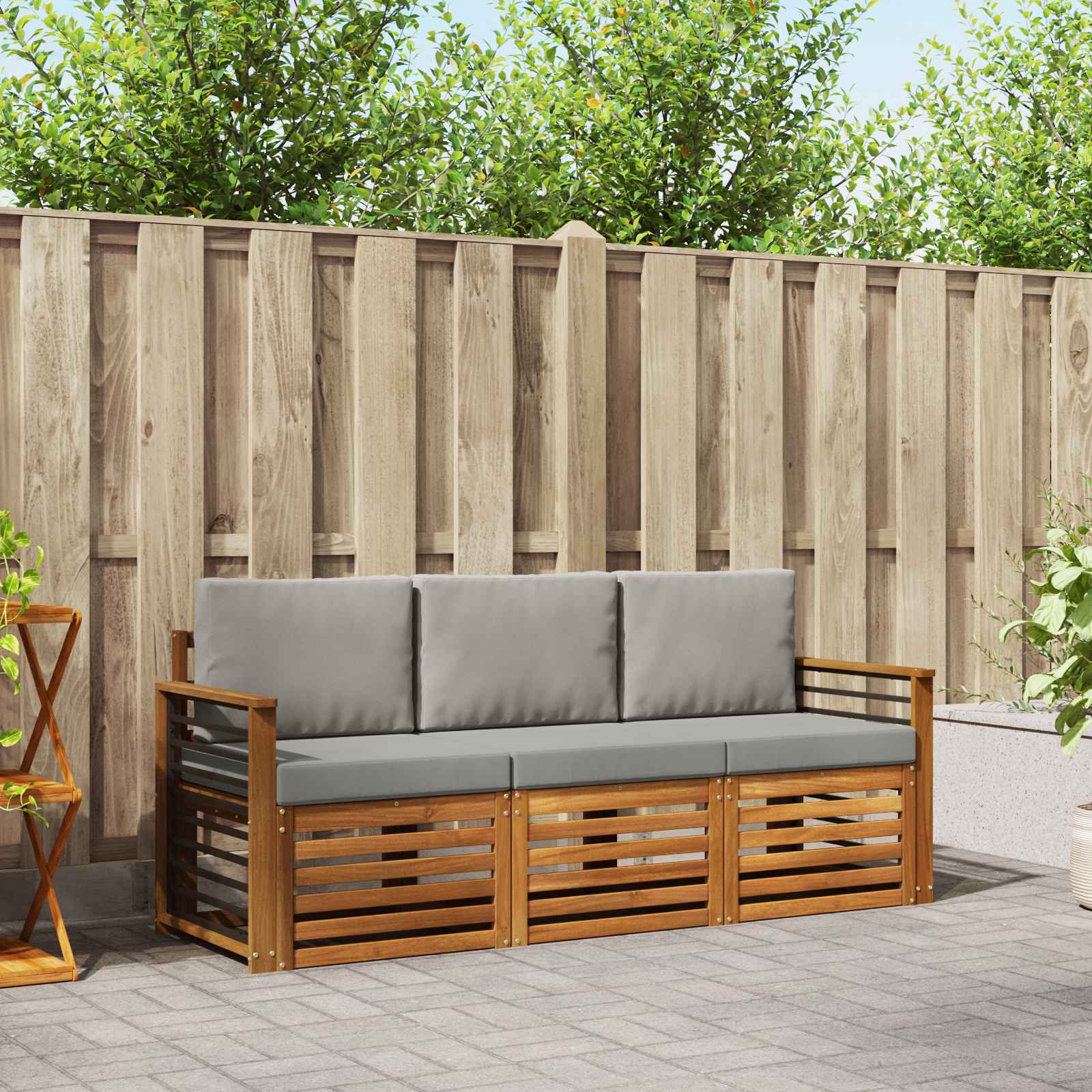 Sofa-Sets 3 pcs Natuurlijk en Lichtgrijs Massief Acaciahout image 1