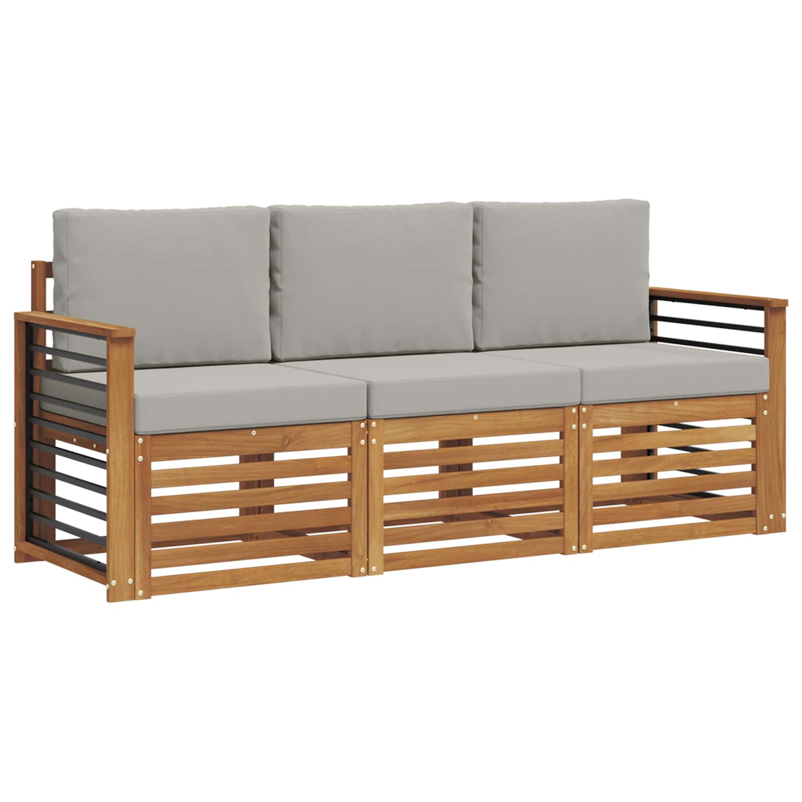 Sofa-Sets 3 pcs Natuurlijk en Lichtgrijs Massief Acaciahout image 2