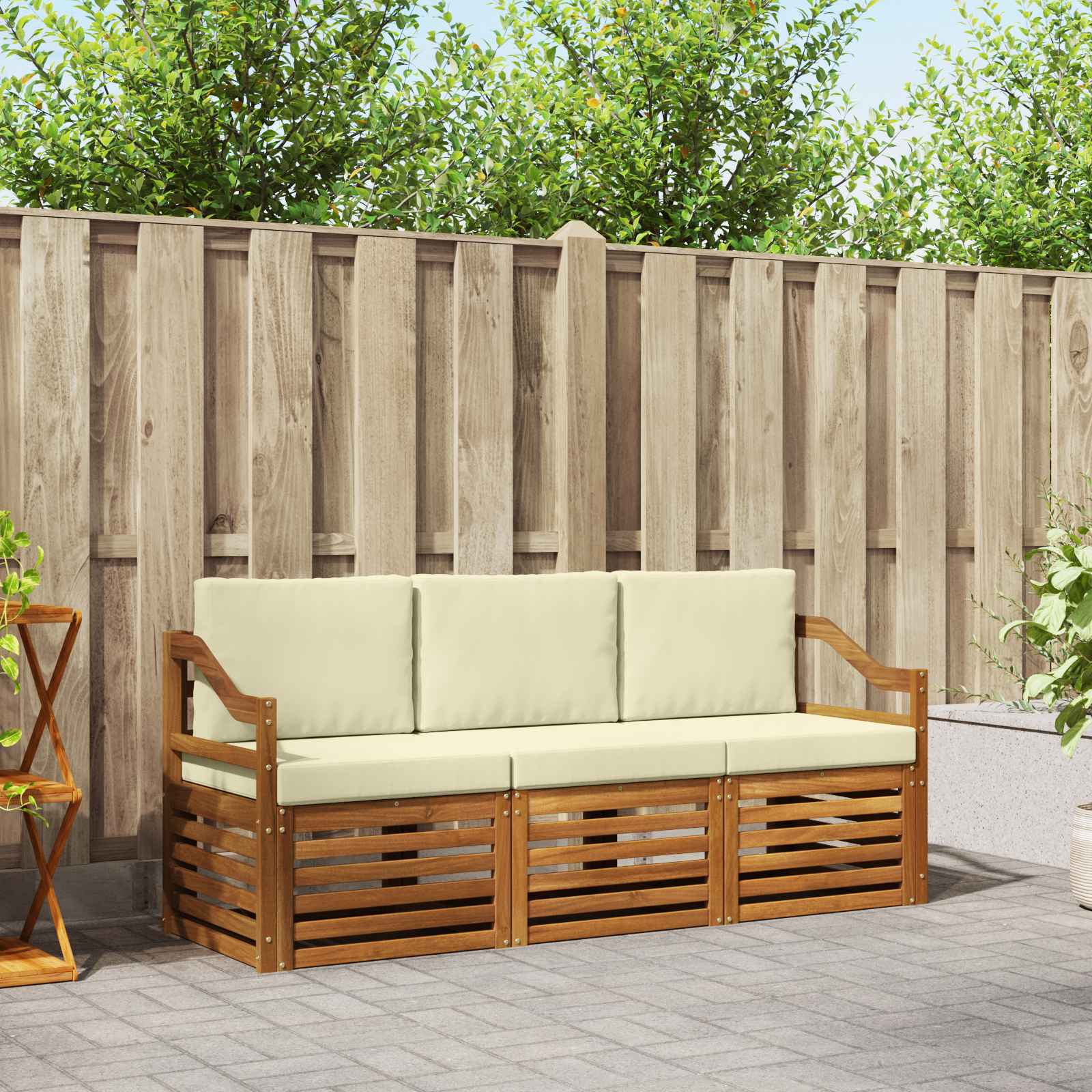 vidaXL Sofagarnituren 3 pcs Natur und Creme Massivholz Akazie