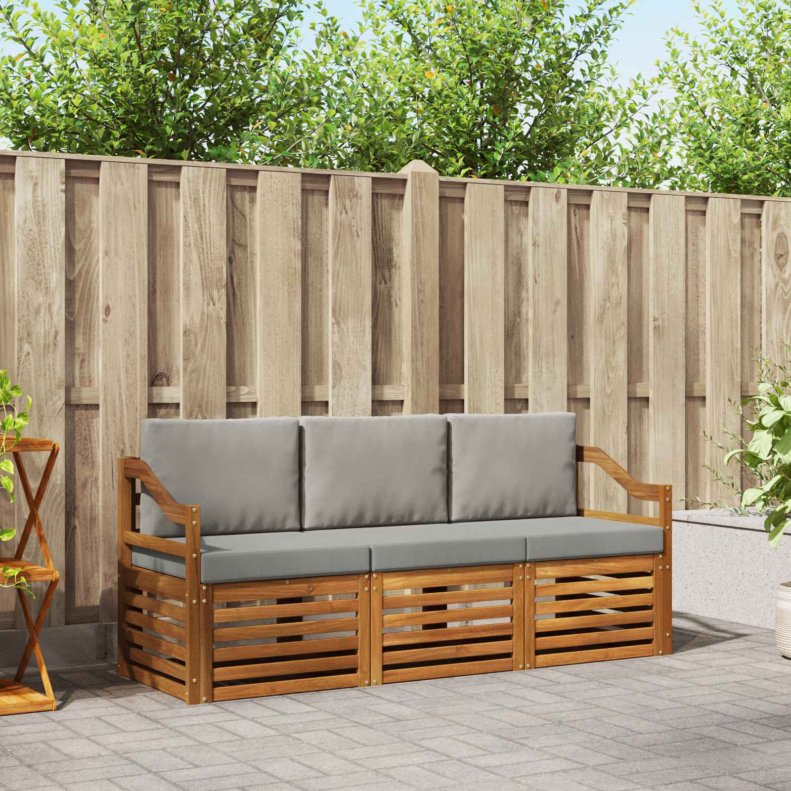 Sofa-Sets 3 pcs Natuurlijk en Lichtgrijs Massief Acaciahout image 1