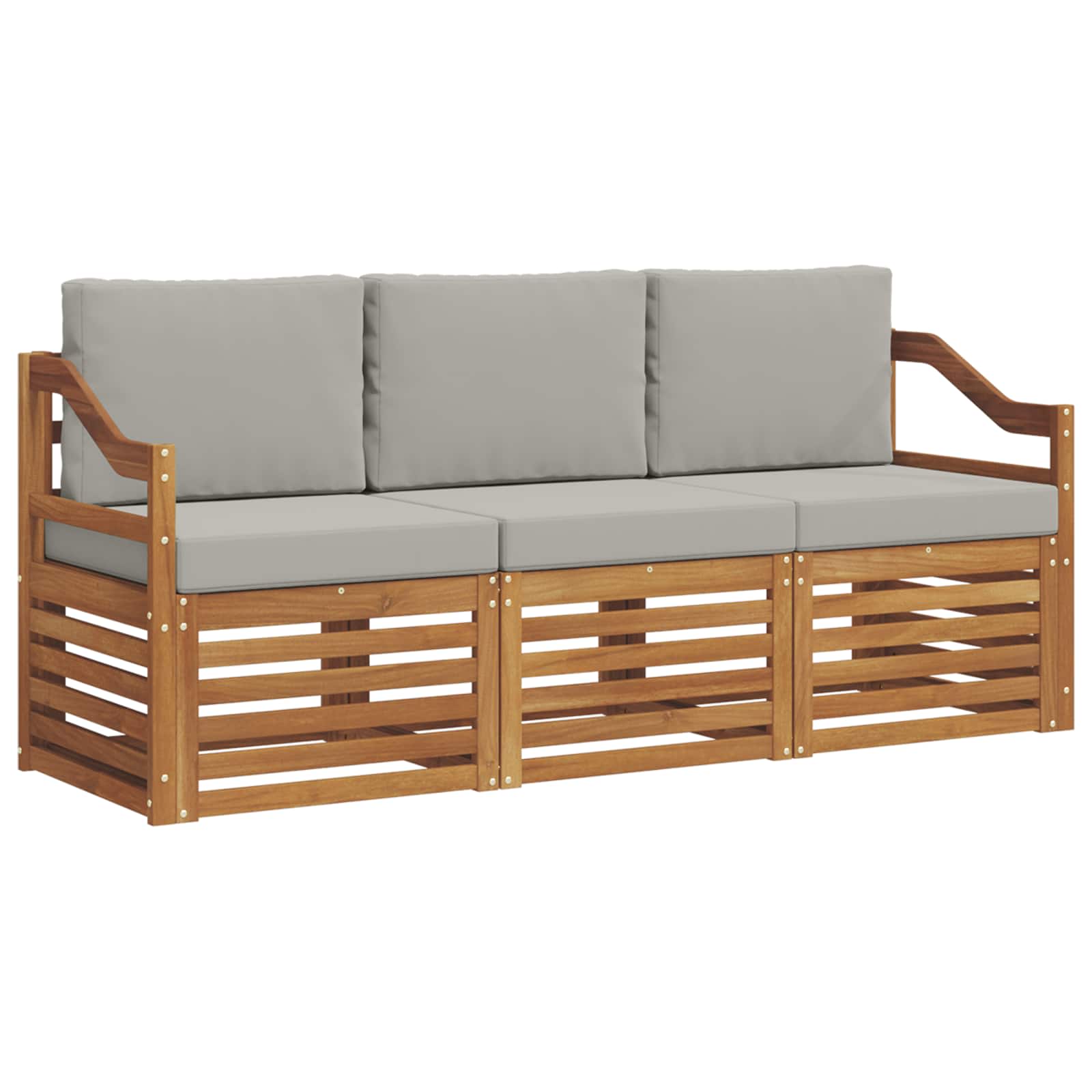 Sofa-Sets 3 pcs Natuurlijk en Lichtgrijs Massief Acaciahout image 2