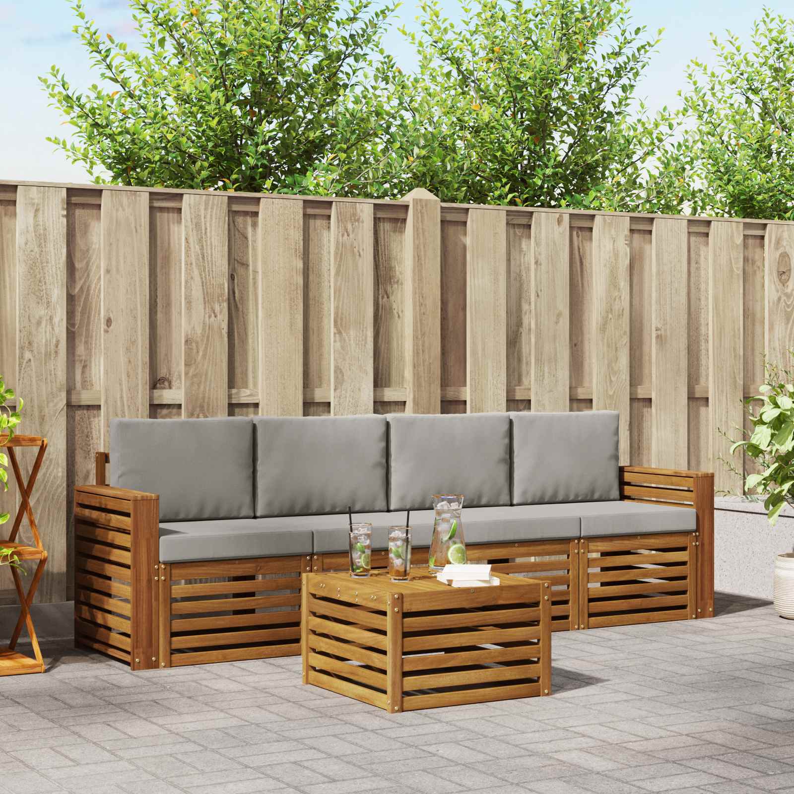 vidaXL Sofagarnituren 5 pcs Natürlich und Hellgrau Massivholz Akazie