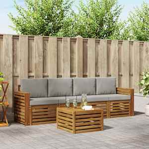 Zunanja garnitura za sedenje 5 pcs Naravna in svetlo siva