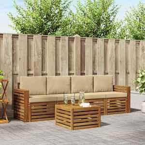 Sedežne garniture 5 pcs Naravna in bež Masiven les akacije