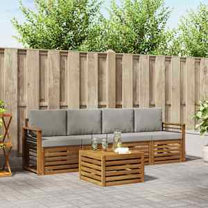 Zunanja garnitura za sedenje 5 pcs Naravna in svetlo siva