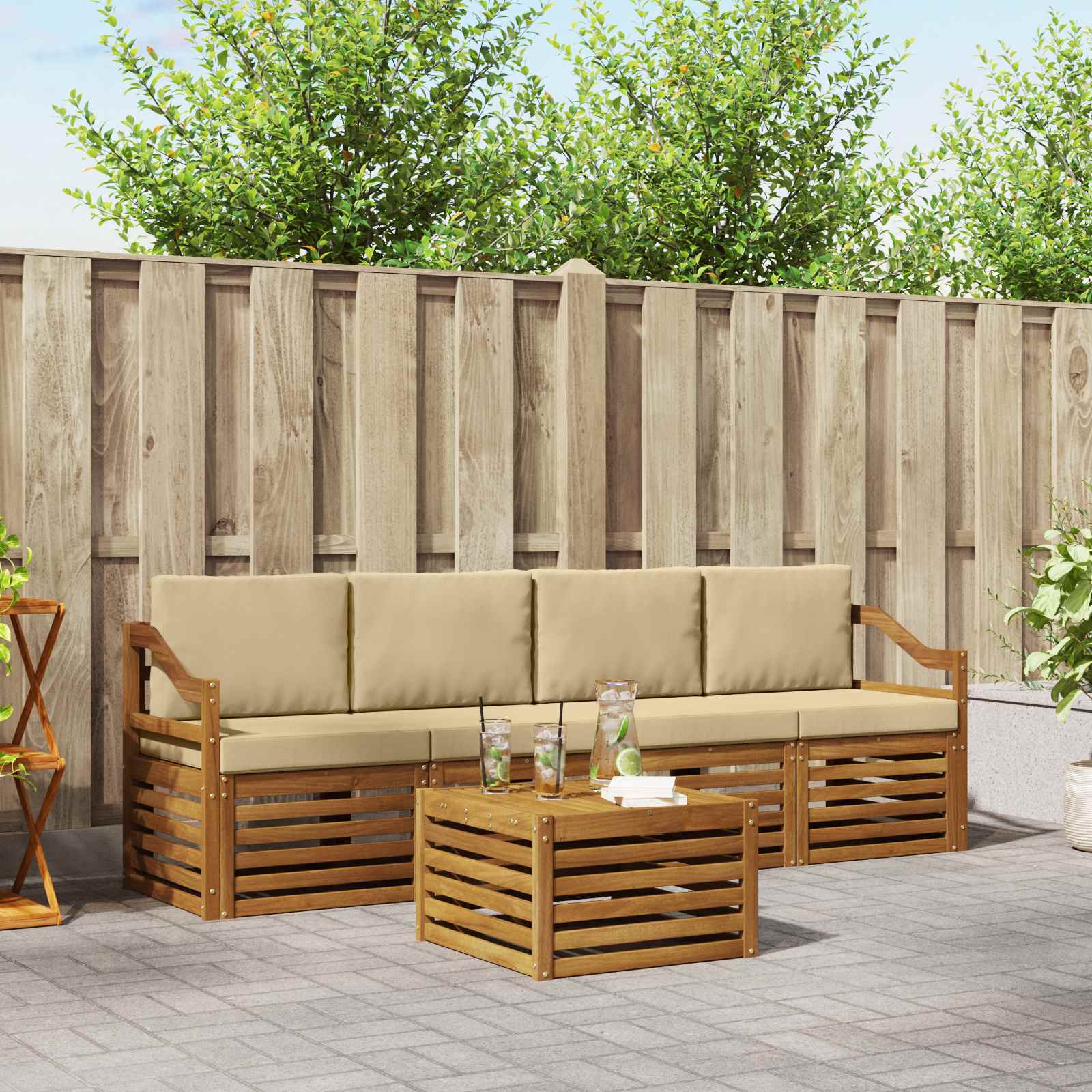 vidaXL Buiten bankenset 5 st 4-zits Natuurlijk en Beige