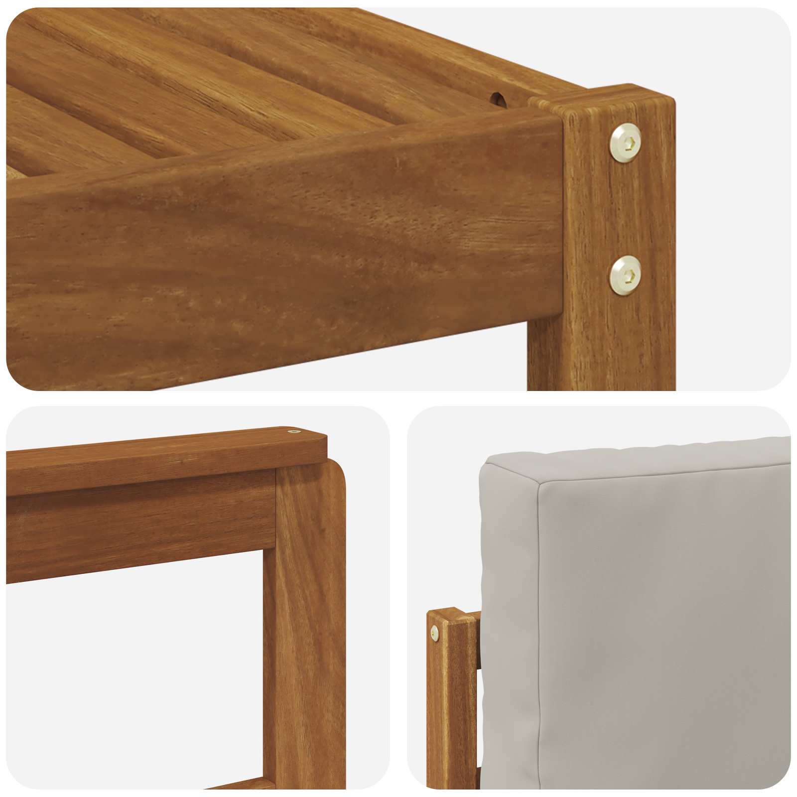 Sofa-Sets 6 pcs Natuurlijk en Lichtgrijs Massief Acaciahout - Afbeelding 6