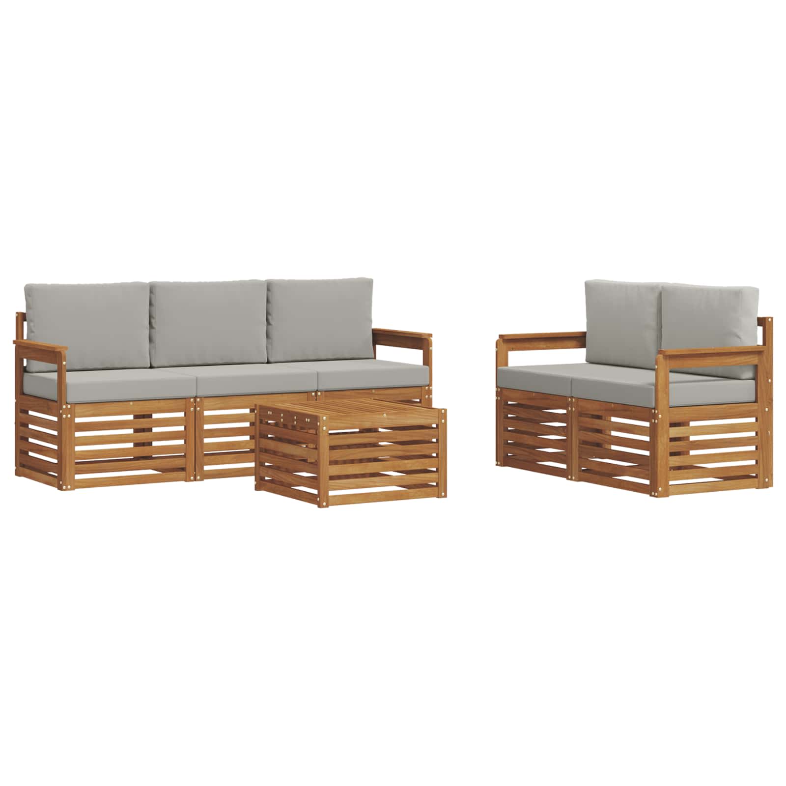 Sofa-Sets 6 pcs Natuurlijk en Lichtgrijs Massief Acaciahout - Afbeelding 2