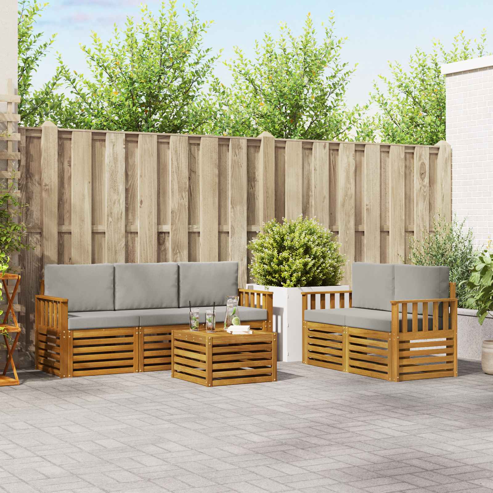 Sofa-Sets 6 pcs Natuurlijk en Lichtgrijs Massief Acaciahout image 1