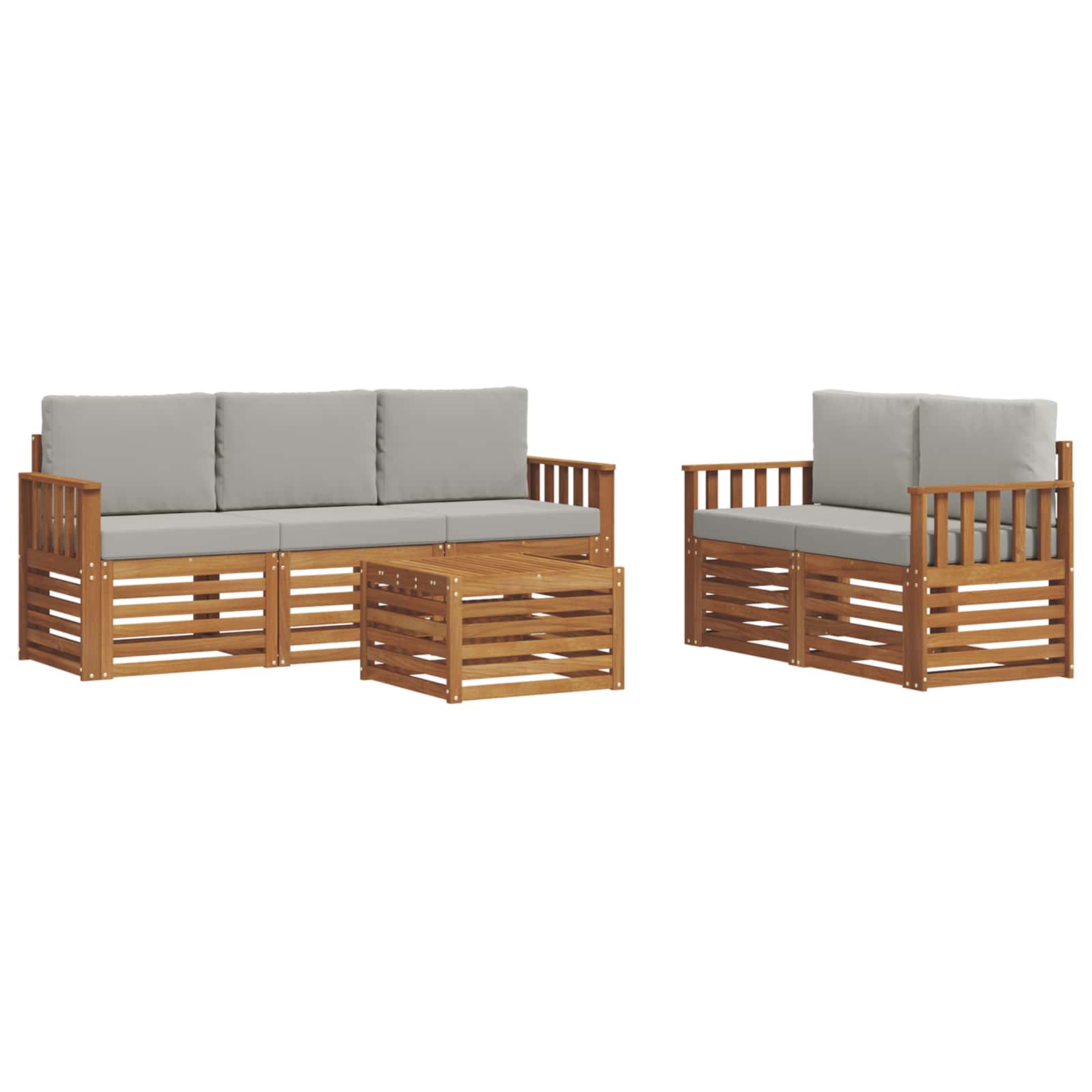 Sofa-Sets 6 pcs Natuurlijk en Lichtgrijs Massief Acaciahout image 2