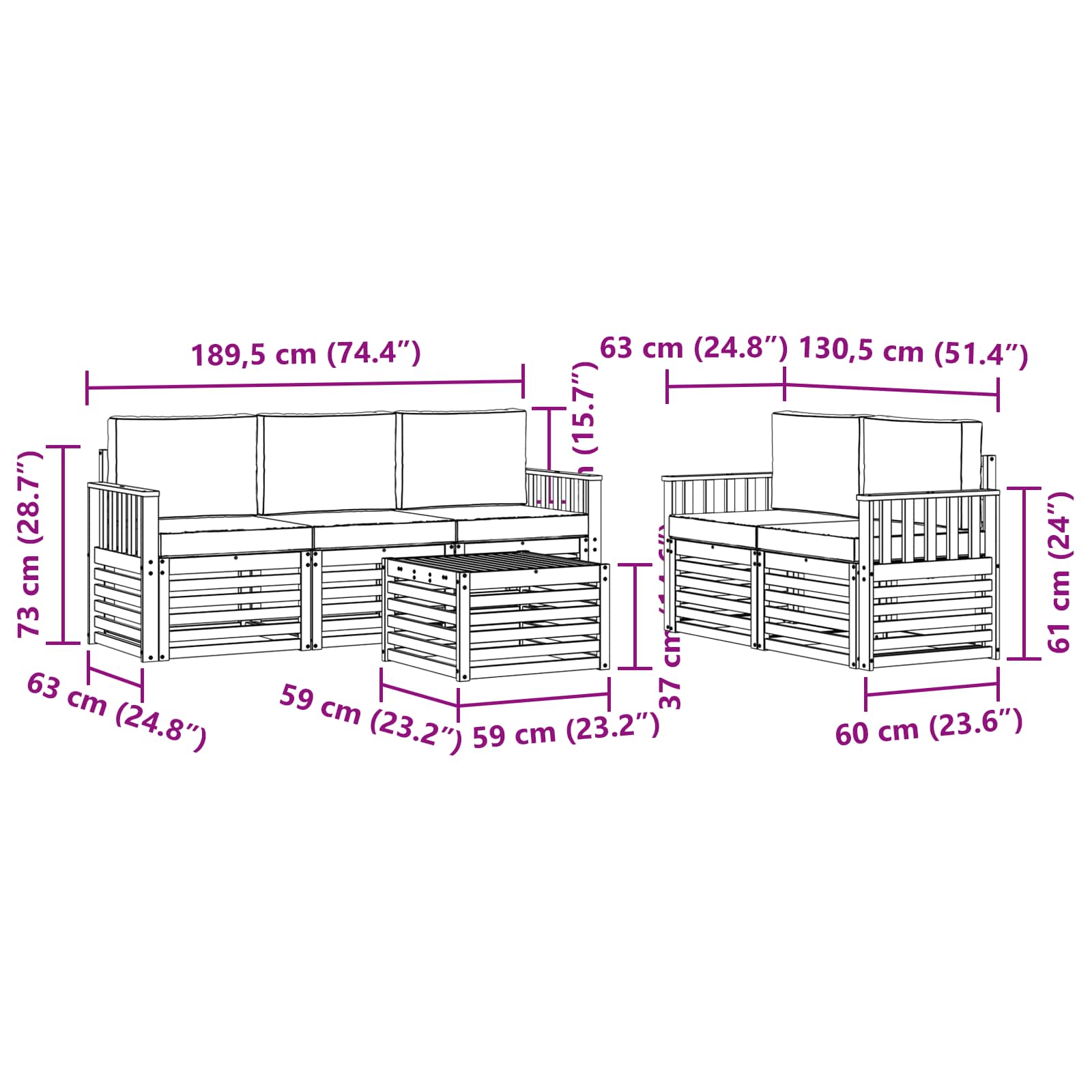 Sofa-Sets 6 pcs Natuurlijk en Lichtgrijs Massief Acaciahout image 7
