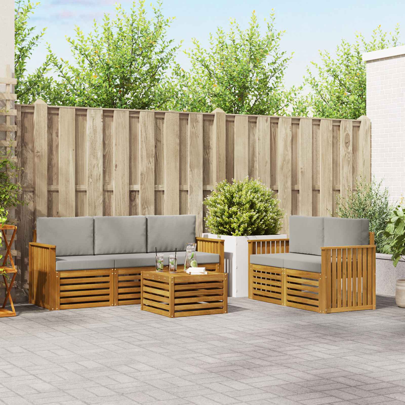 Sofa-Sets 6 pcs Natuurlijk en Lichtgrijs Massief Acaciahout image 1