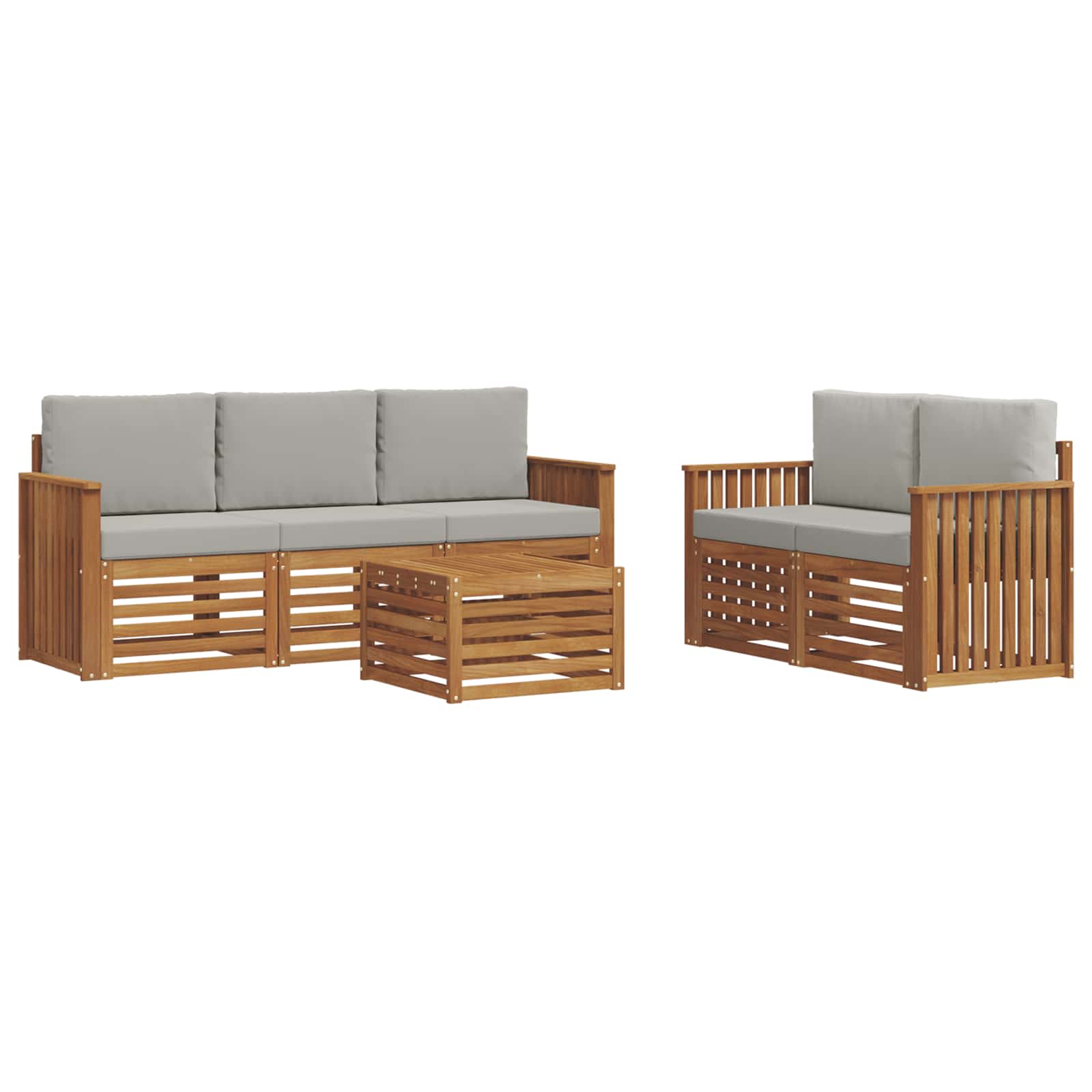 Sofa-Sets 6 pcs Natuurlijk en Lichtgrijs Massief Acaciahout image 2