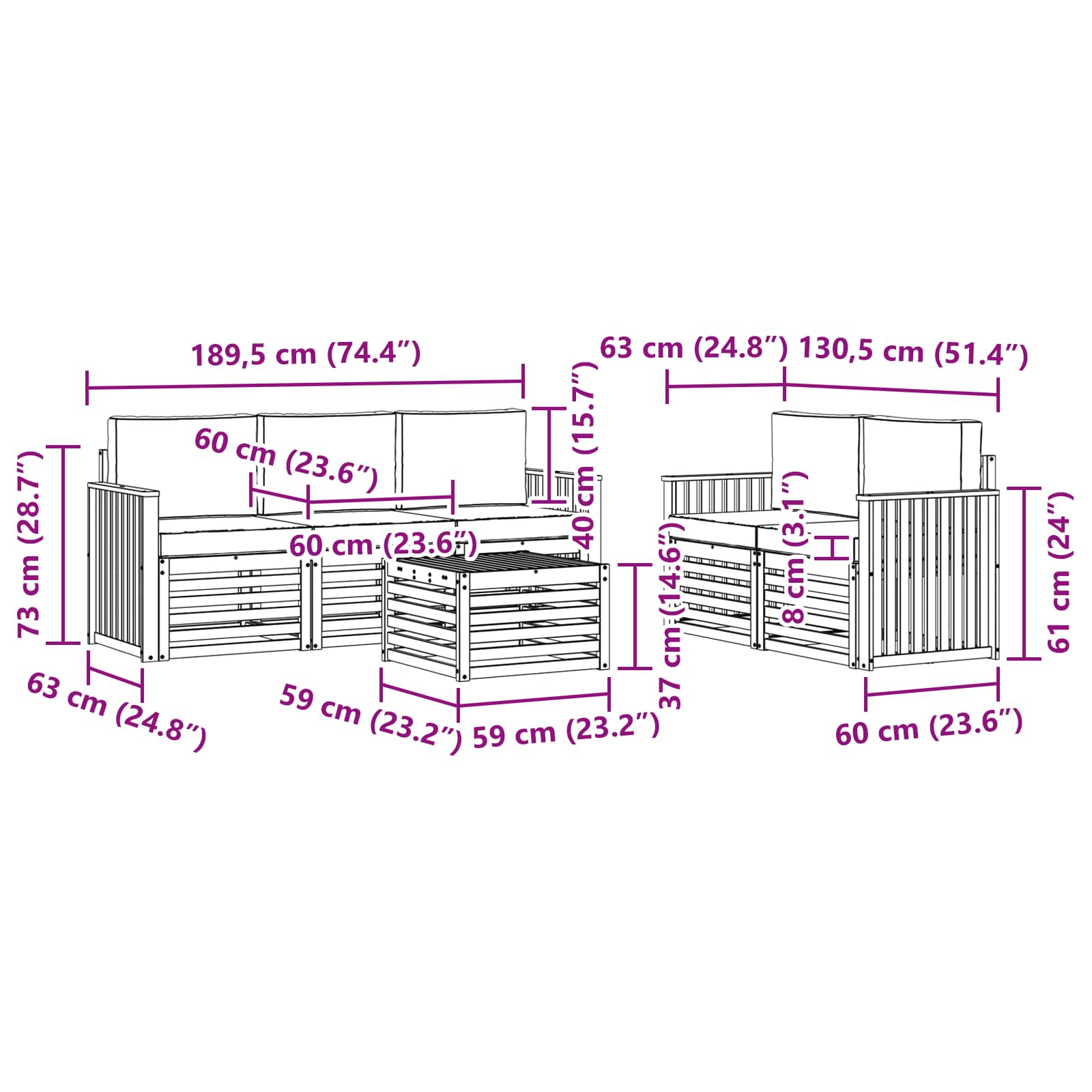 Sofa-Sets 6 pcs Natuurlijk en Lichtgrijs Massief Acaciahout image 7