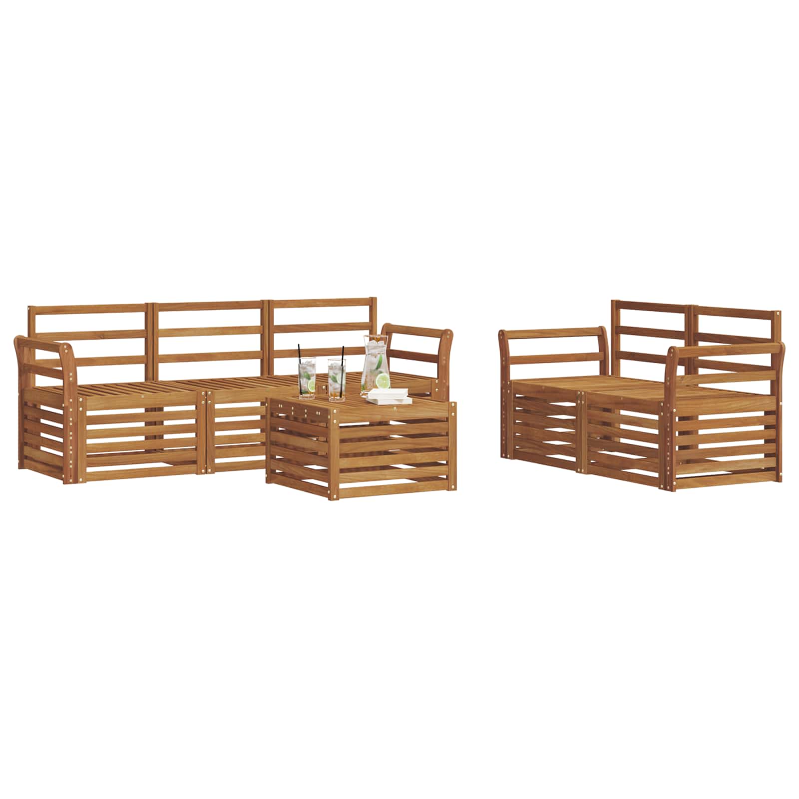 Sedežne garniture 6 pcs Naravna Masiven les akacije - slika 3