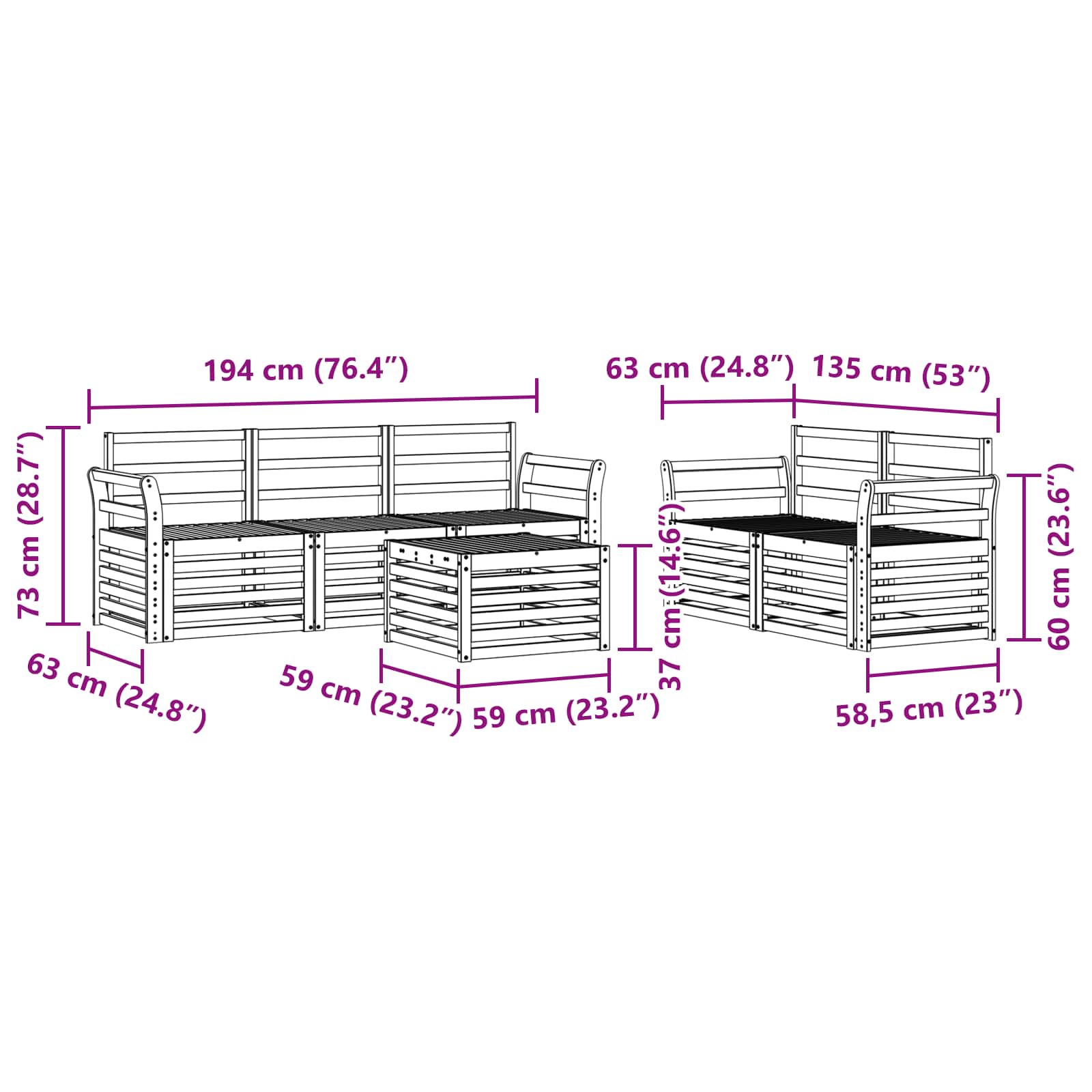 Sedežne garniture 6 pcs Naravna Masiven les akacije - slika 8