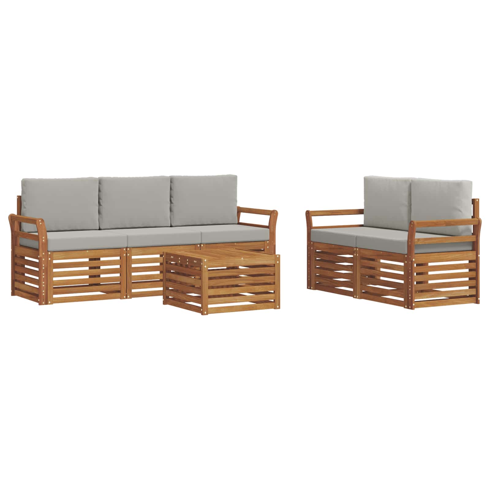 Sofa-Sets 6 pcs Natuurlijk en Lichtgrijs Massief Acaciahout image 2