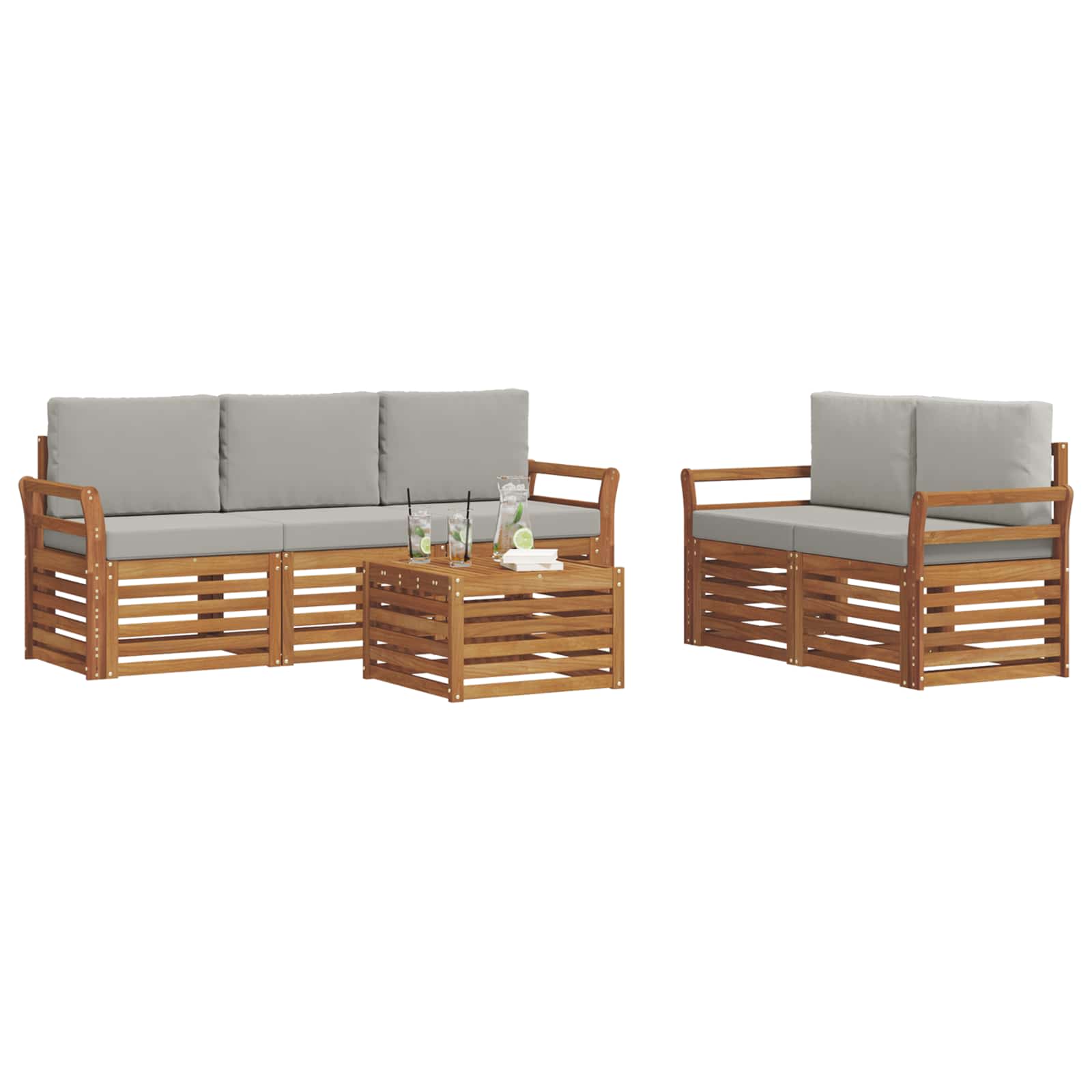 Sofa-Sets 6 pcs Natuurlijk en Lichtgrijs Massief Acaciahout image 3